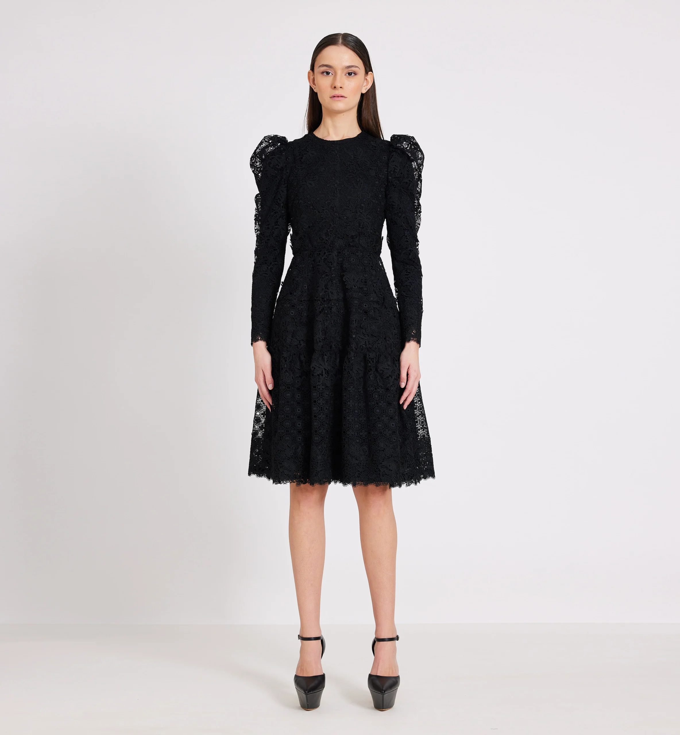 Lace combination dress, black