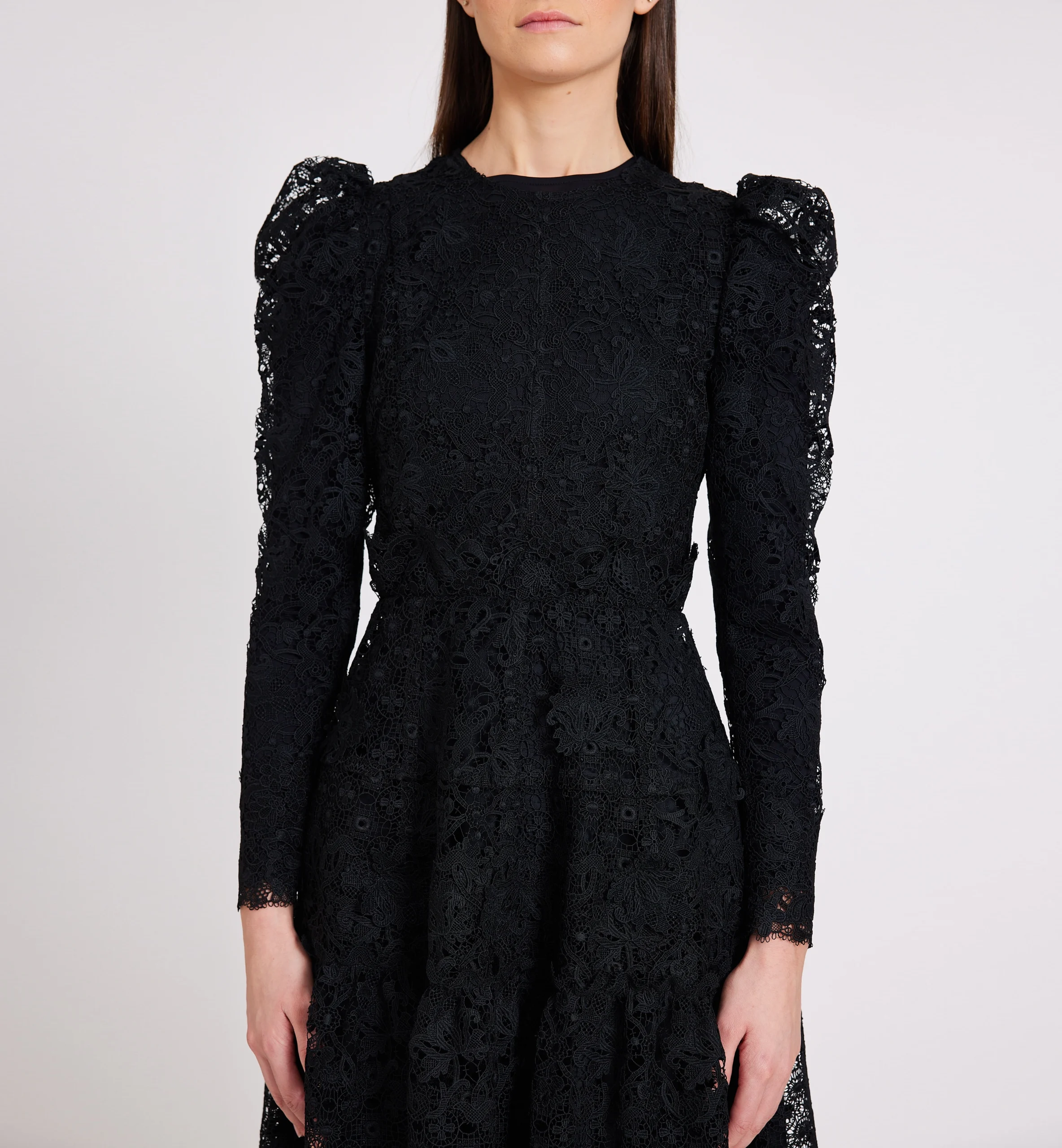 Lace combination dress, black