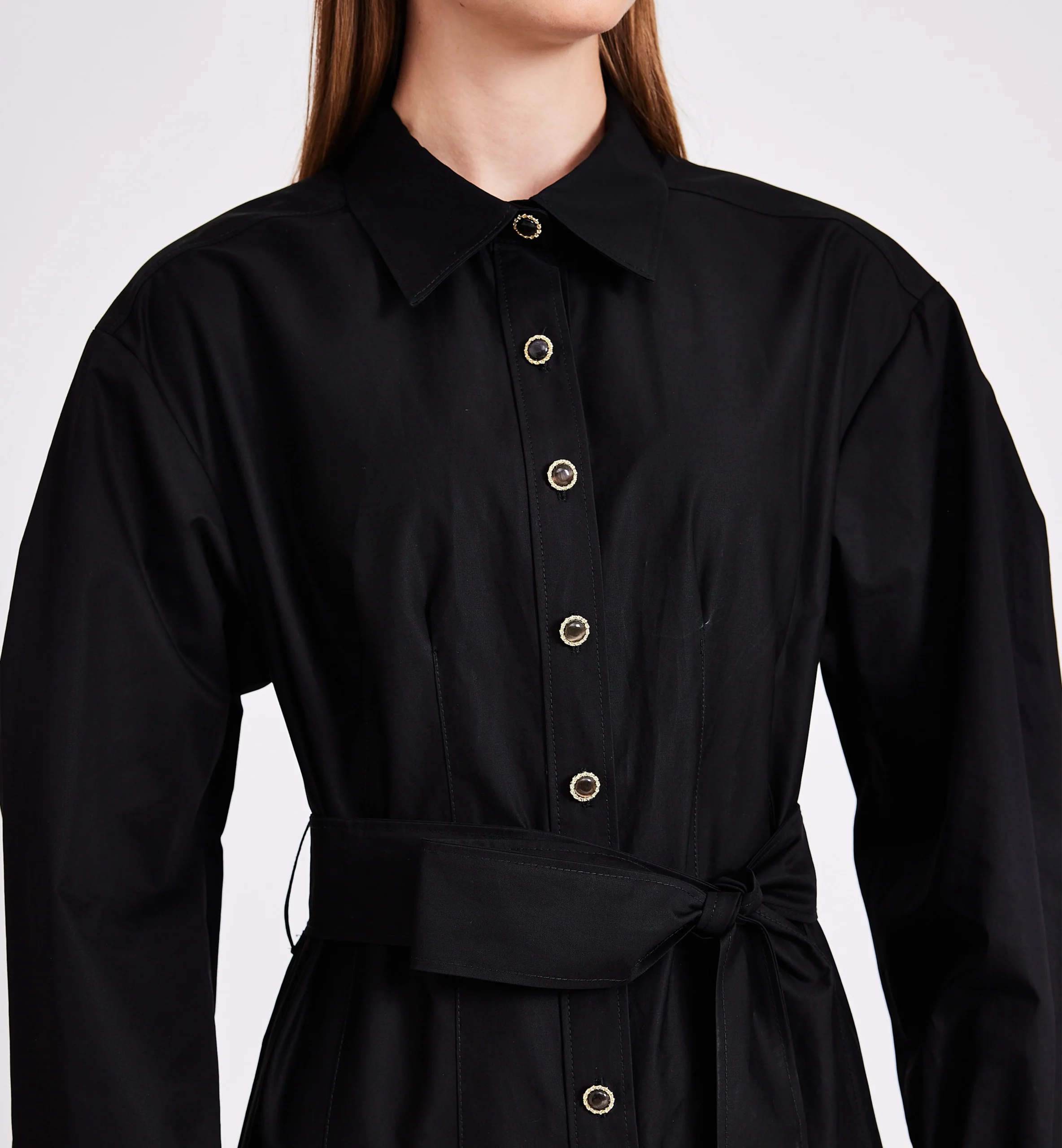 Cotton collared midi dress, black