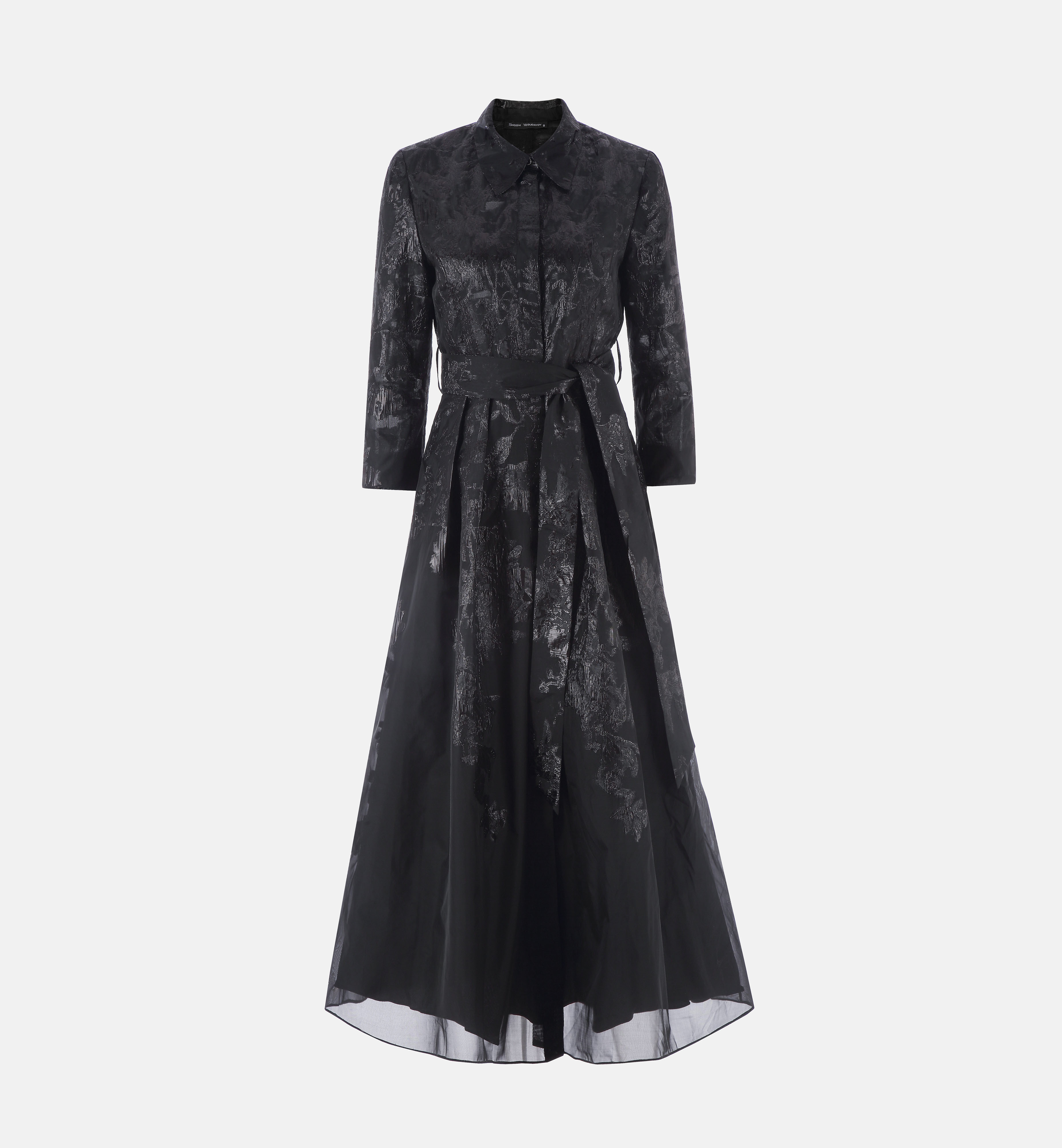 Mid-length Buttoned Organza Dress, Black