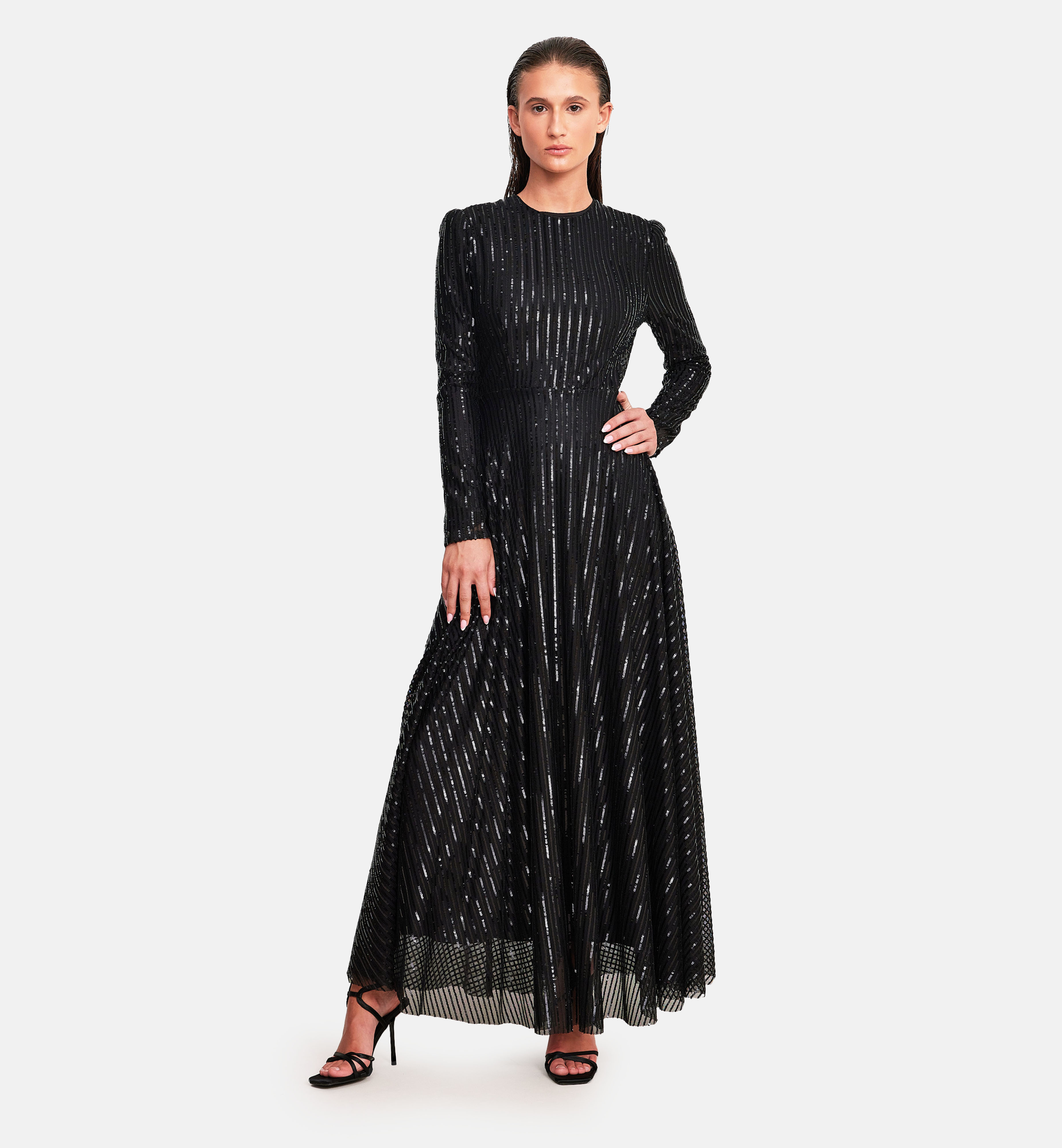 sequins lines midi dress, black