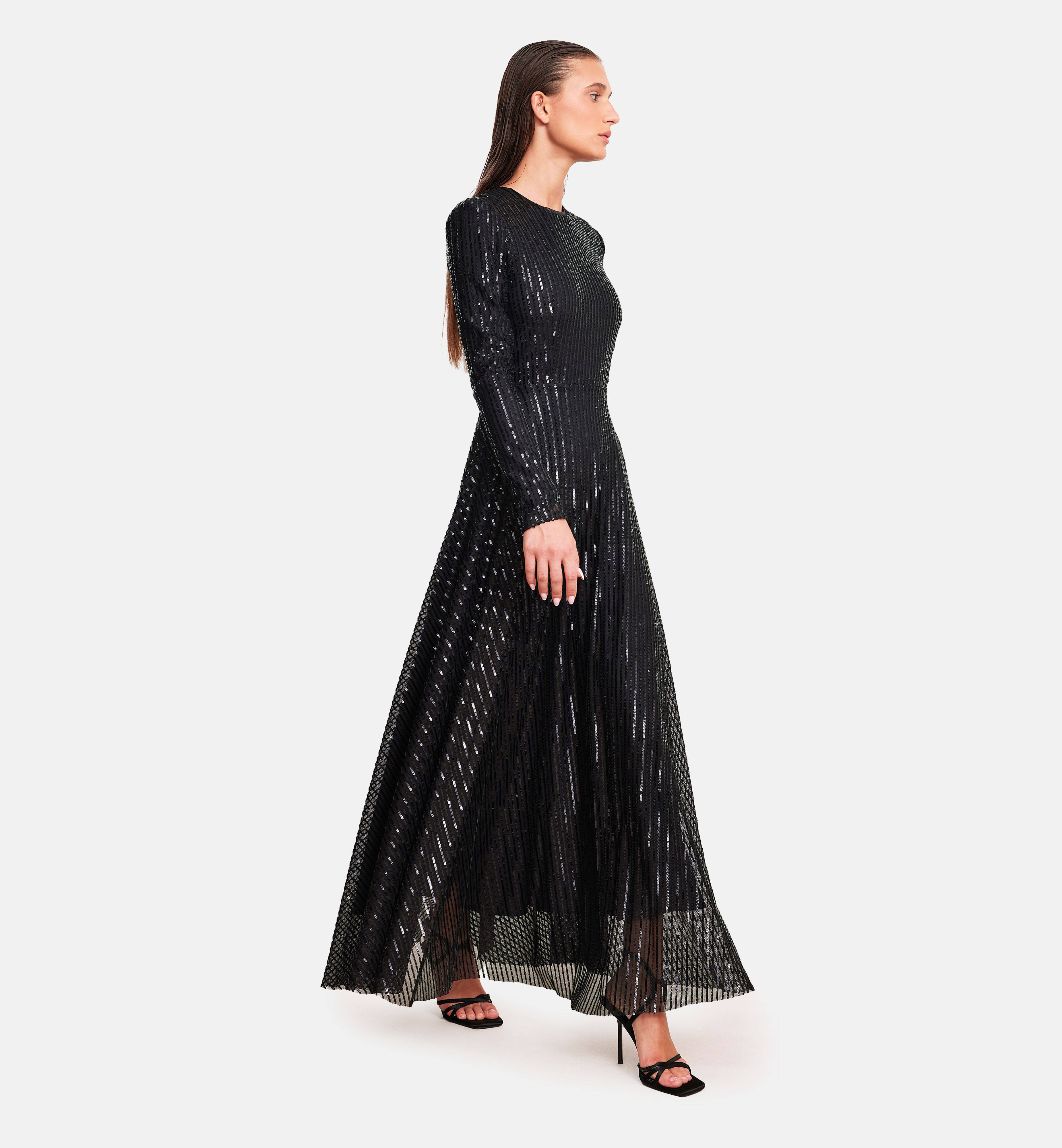 sequins lines midi dress, black