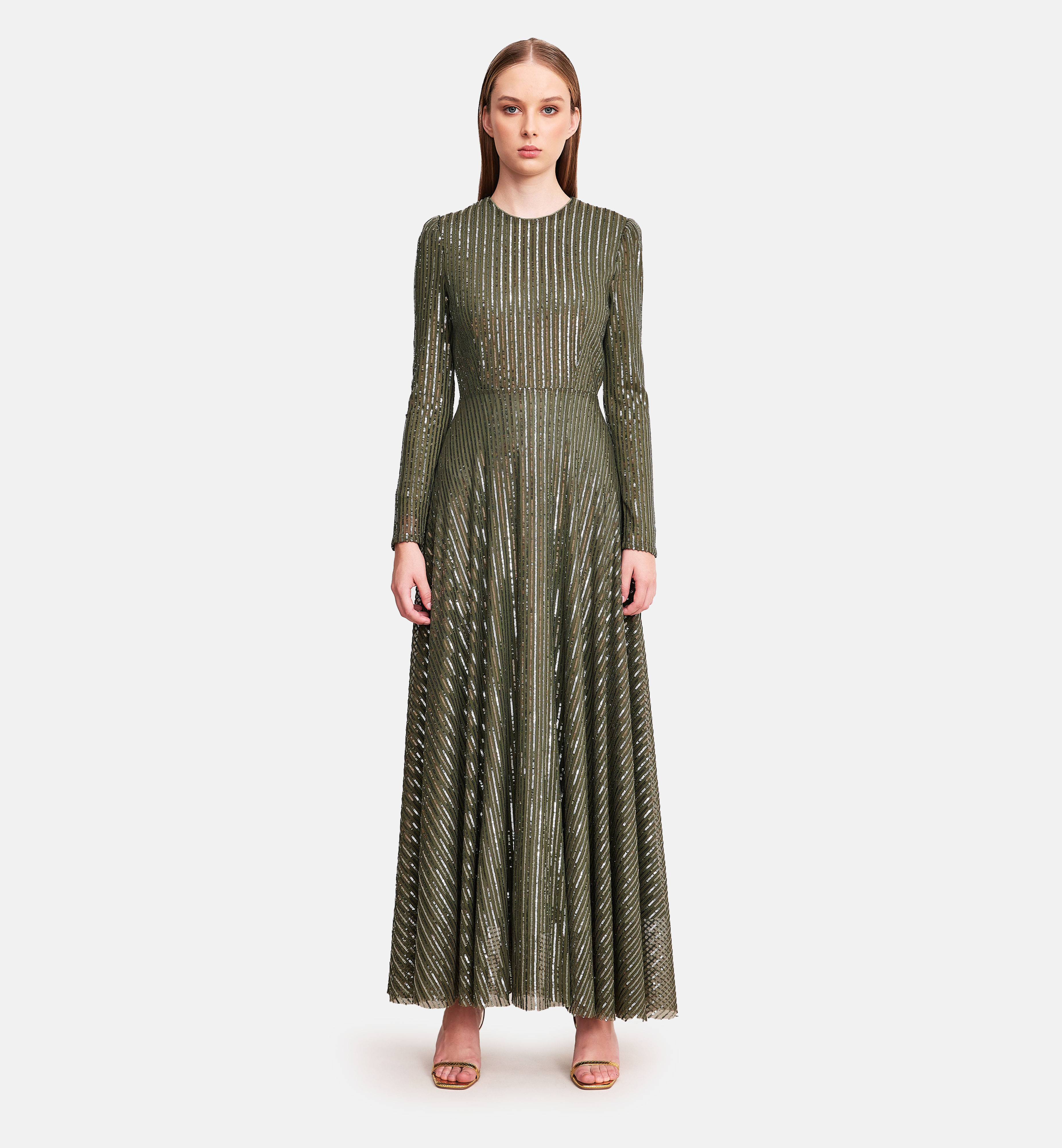 sequins lines midi dress, olive