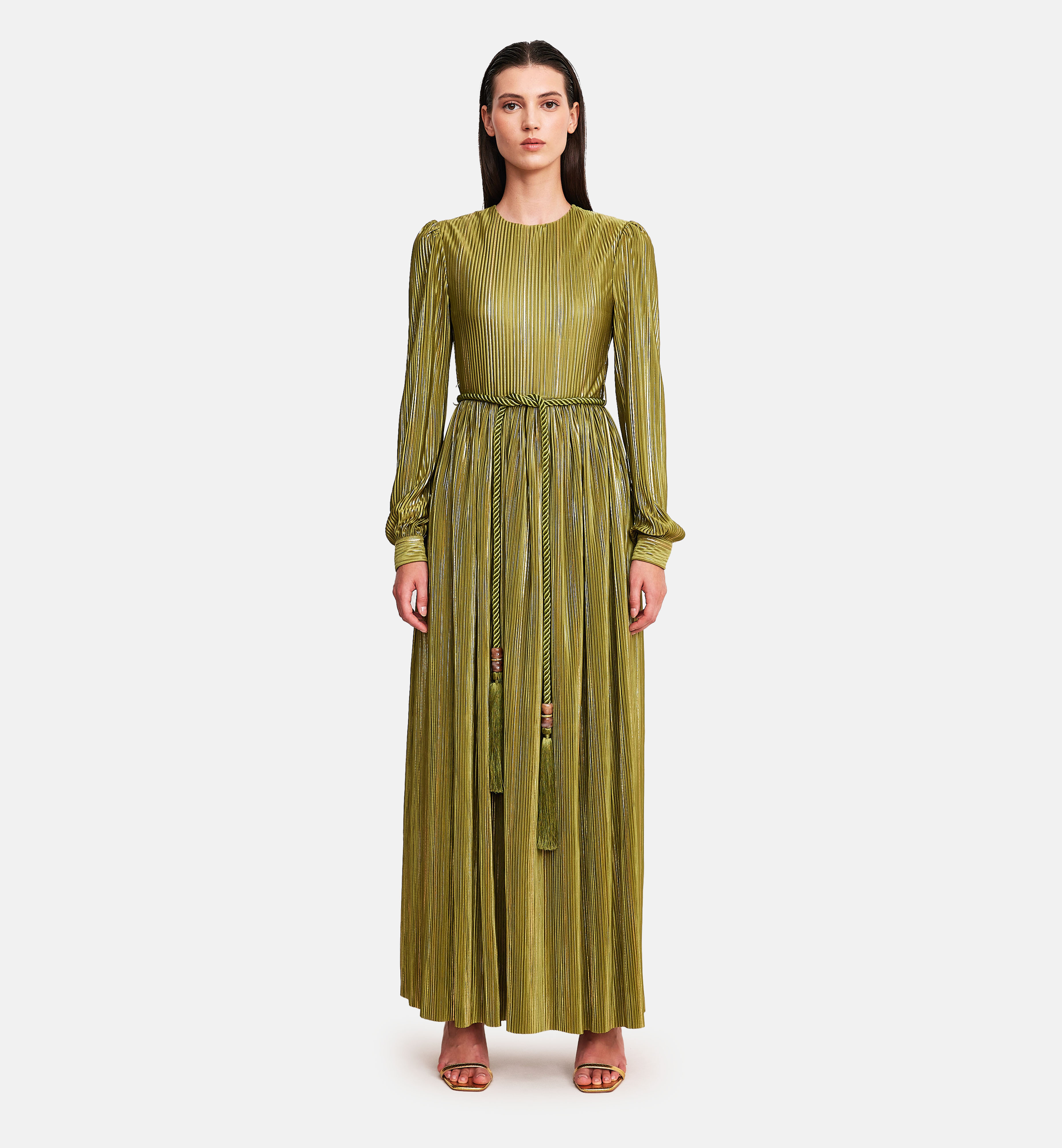 Fleece with lurex midi dress, green