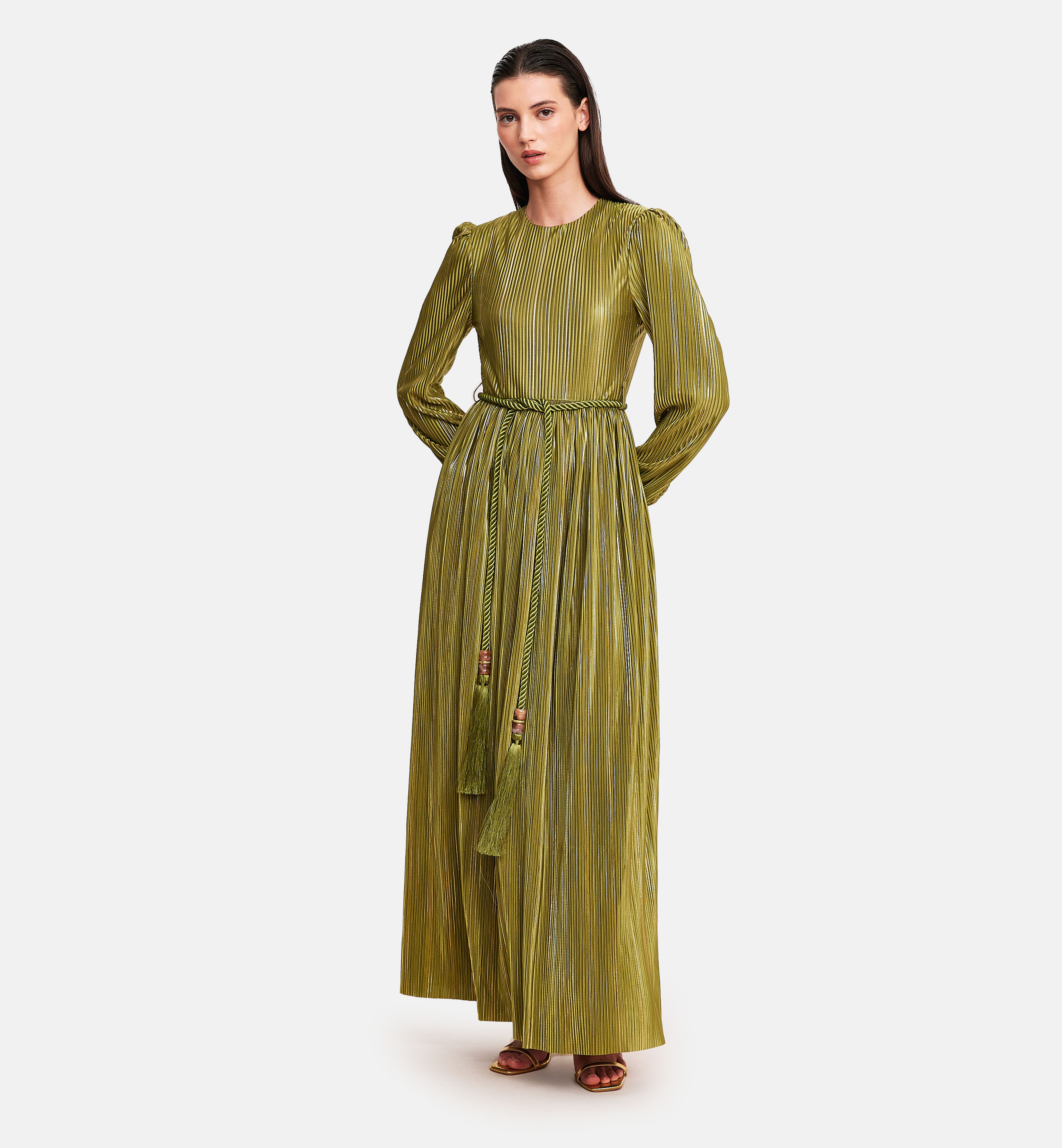 Fleece with lurex midi dress, green