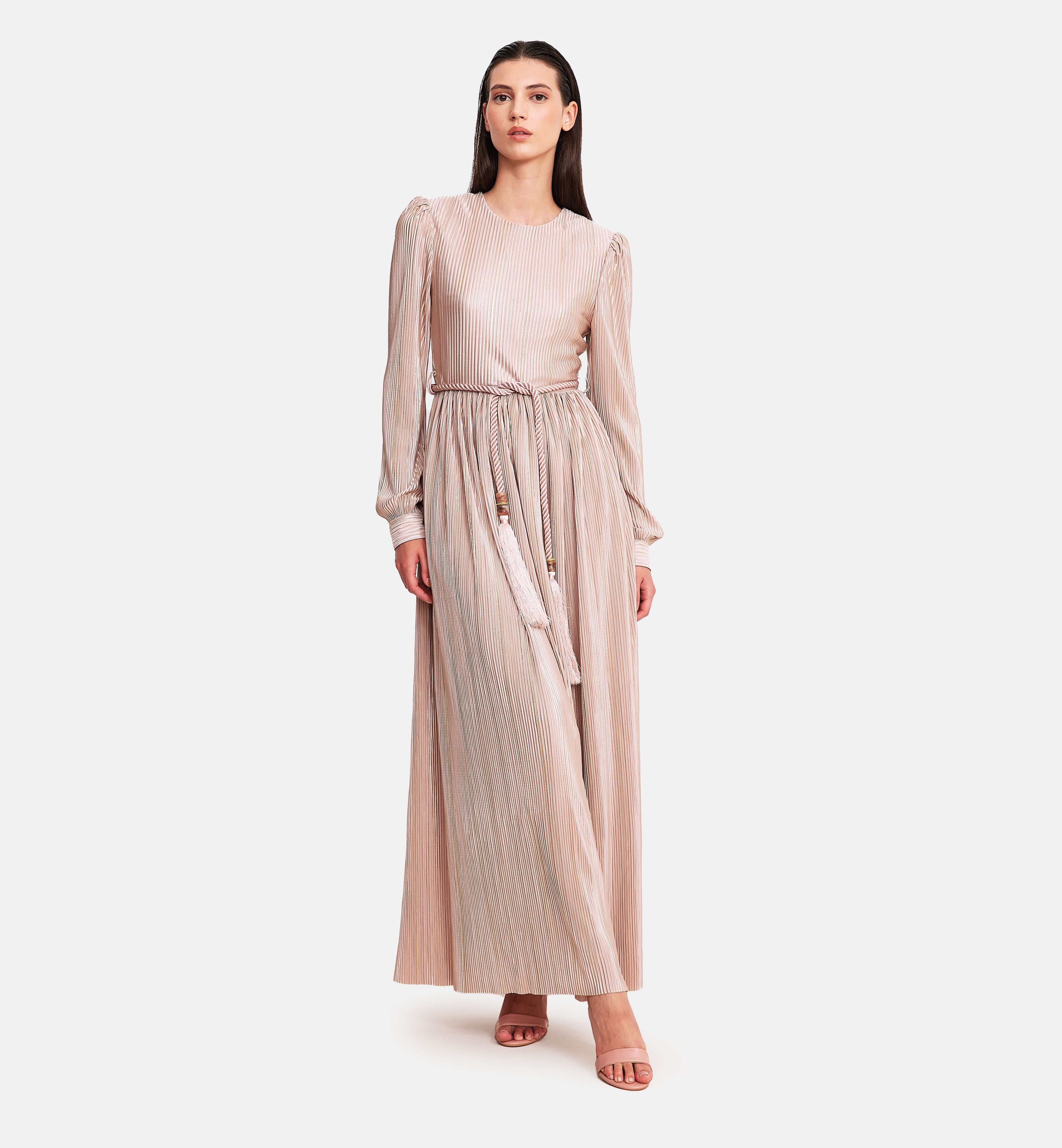 Fleece with lurex midi dress, powder