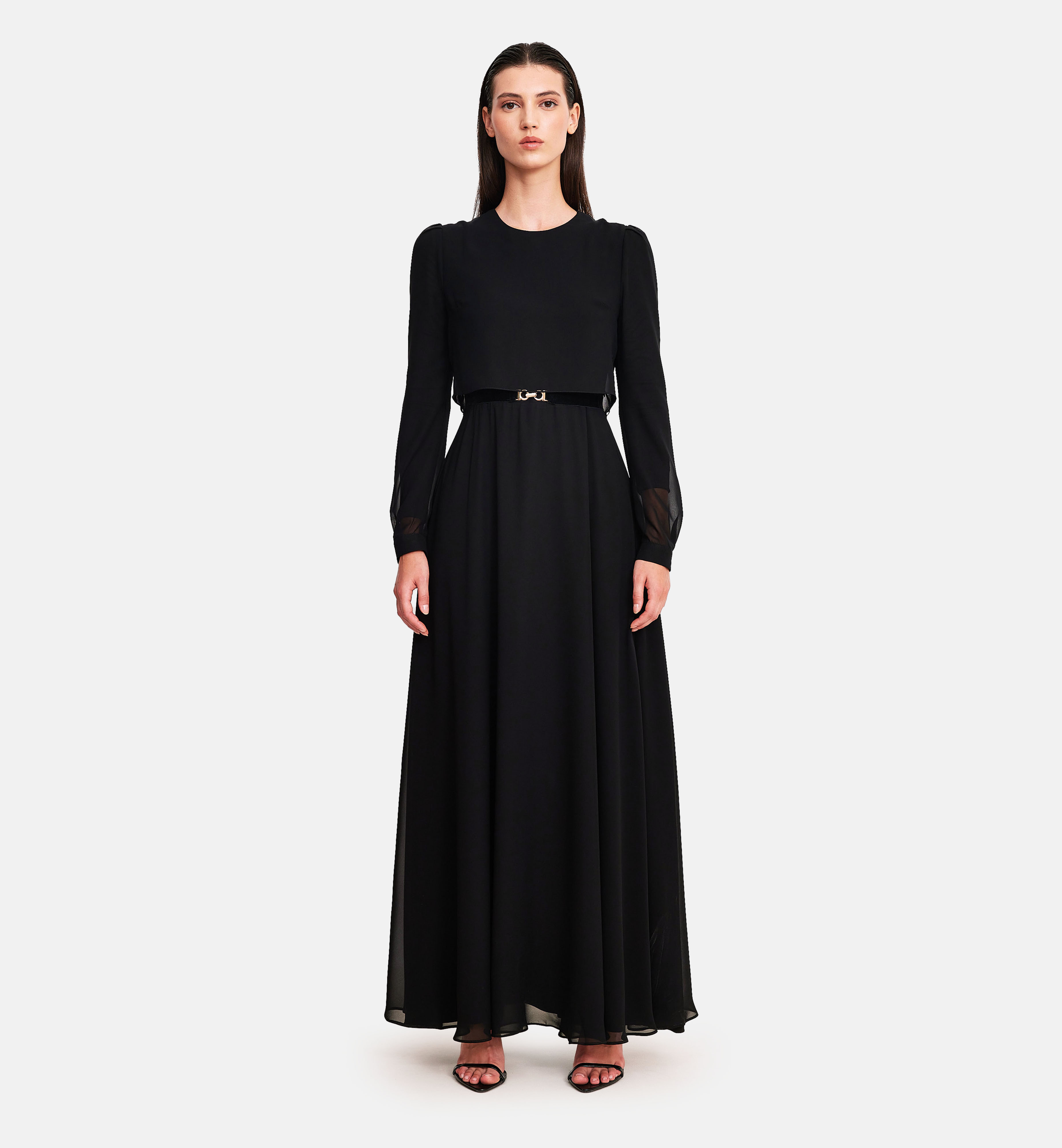 Chiffon midi dress, black