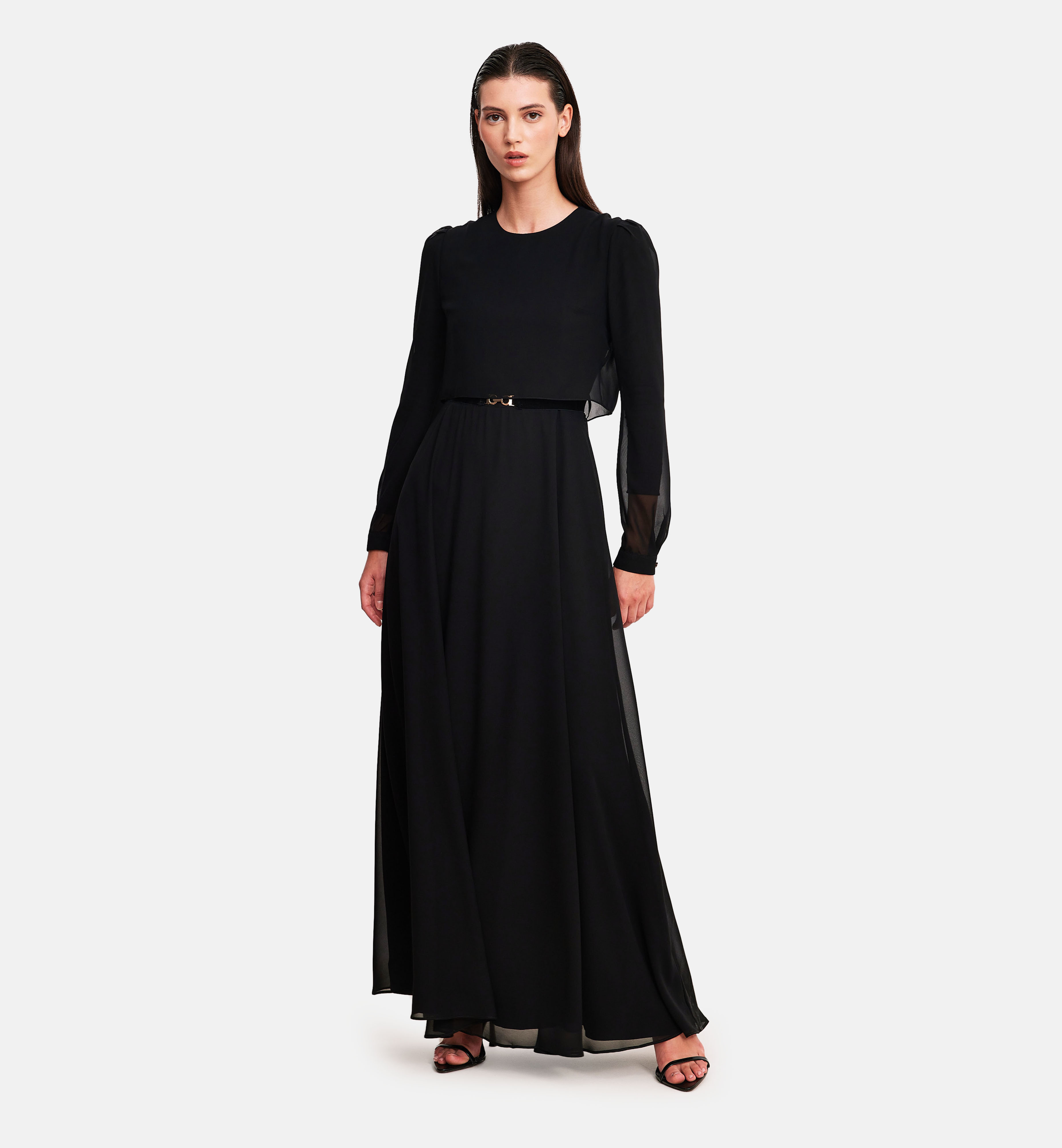 Black chiffon midi dress online