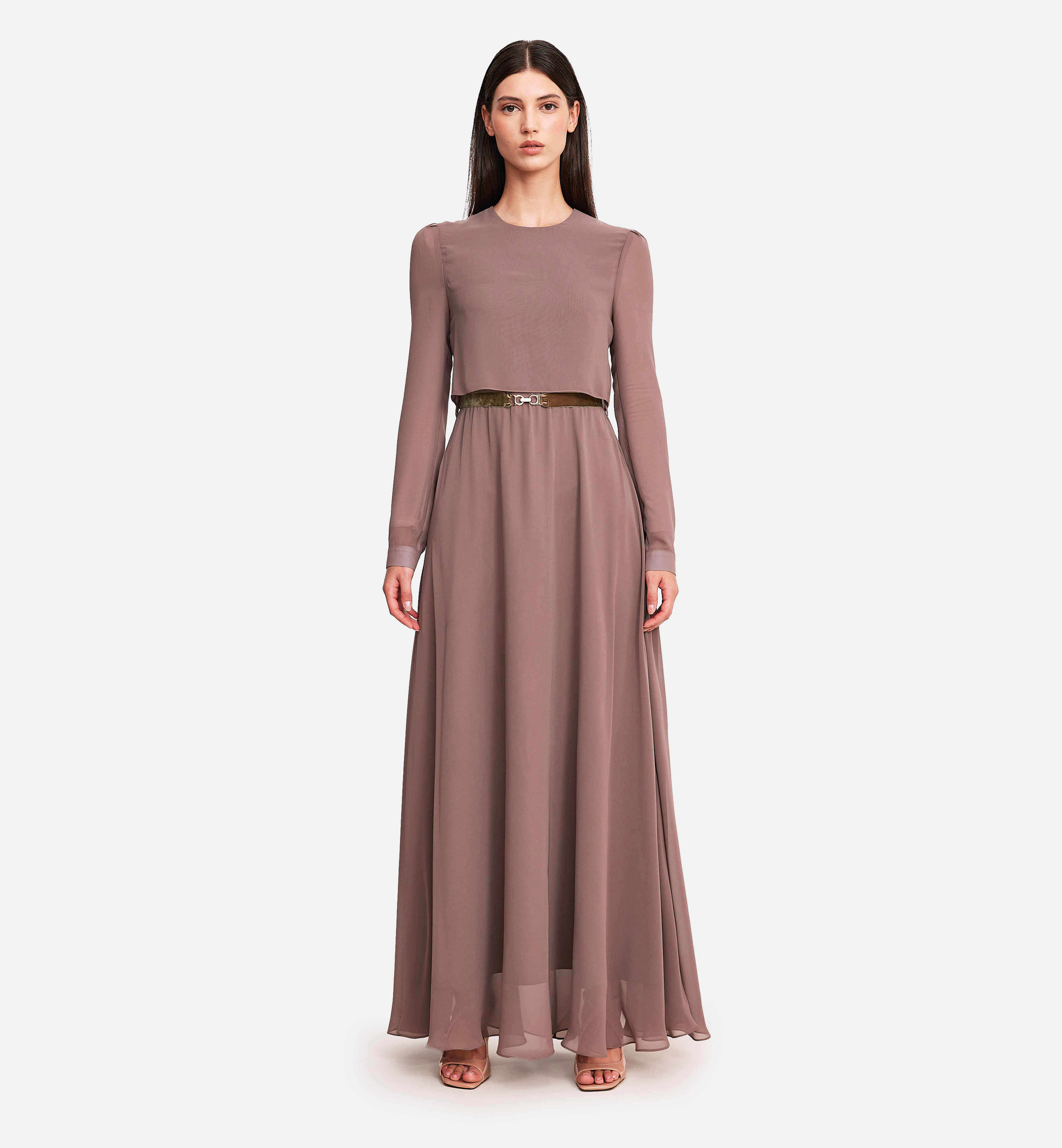 Chiffon midi dress, brown