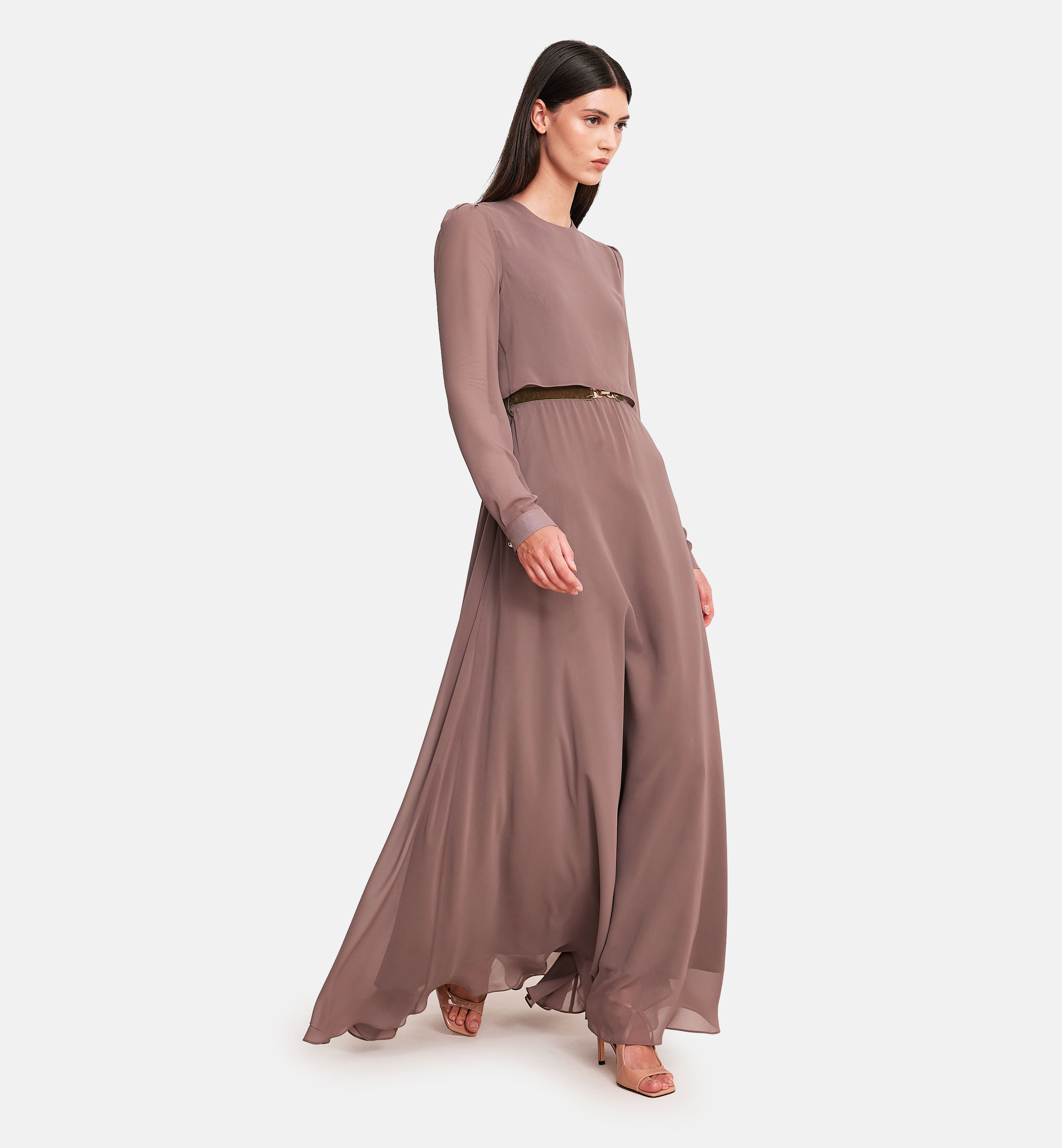 Chiffon midi dress, brown