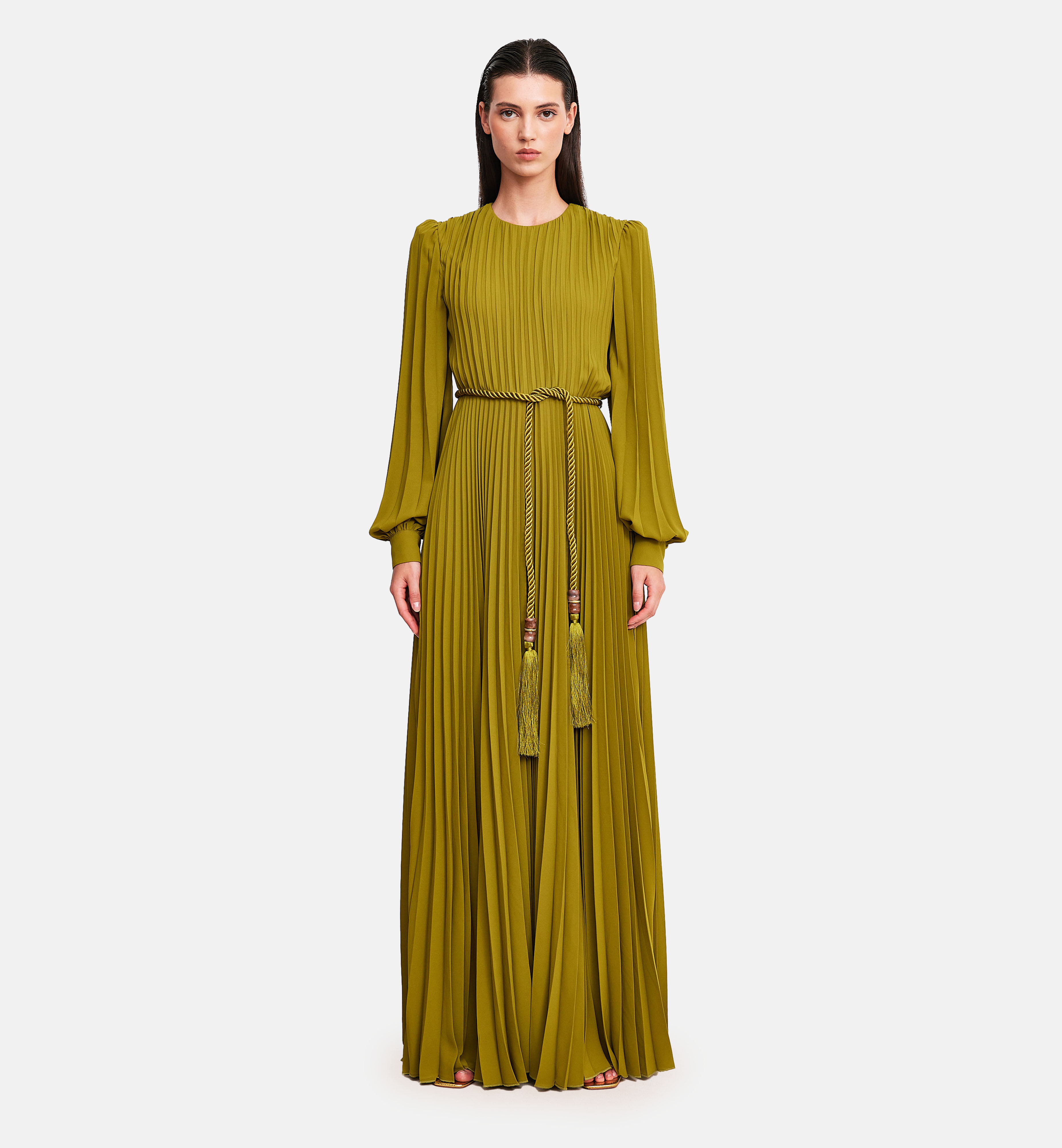 Fleece chiffon midi dress, green