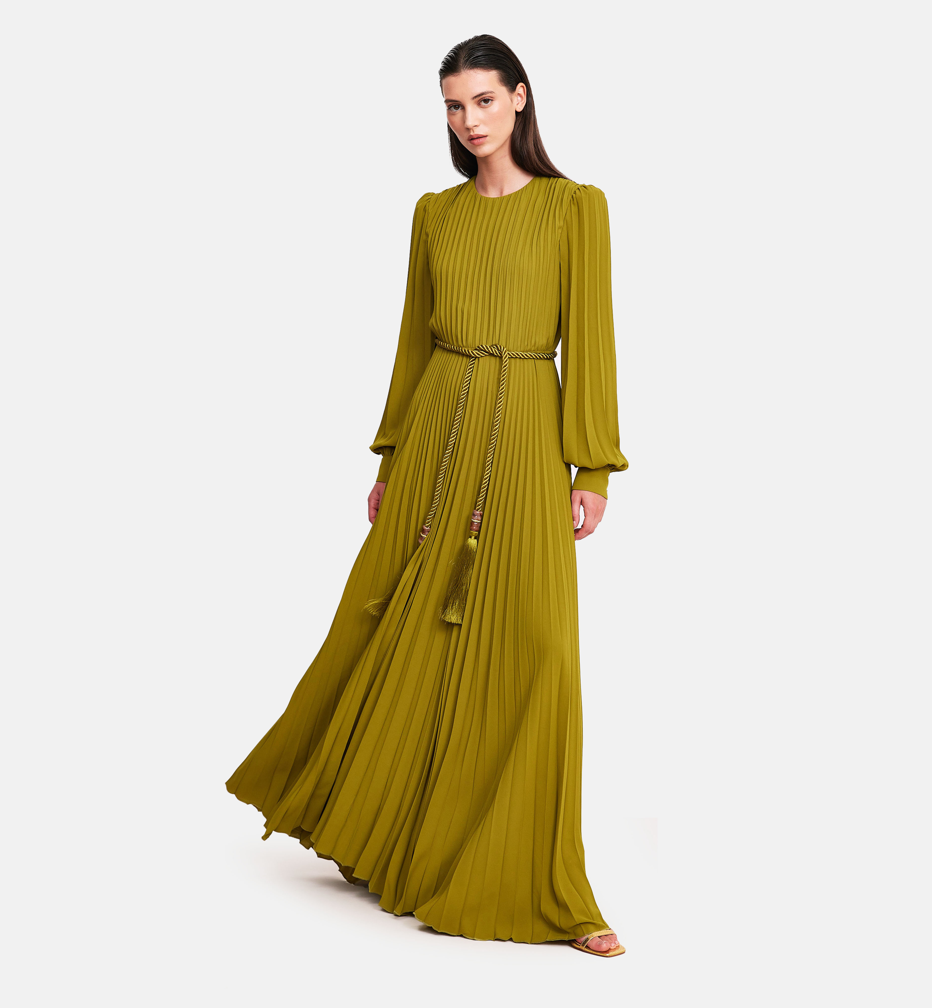 Fleece chiffon midi dress, green