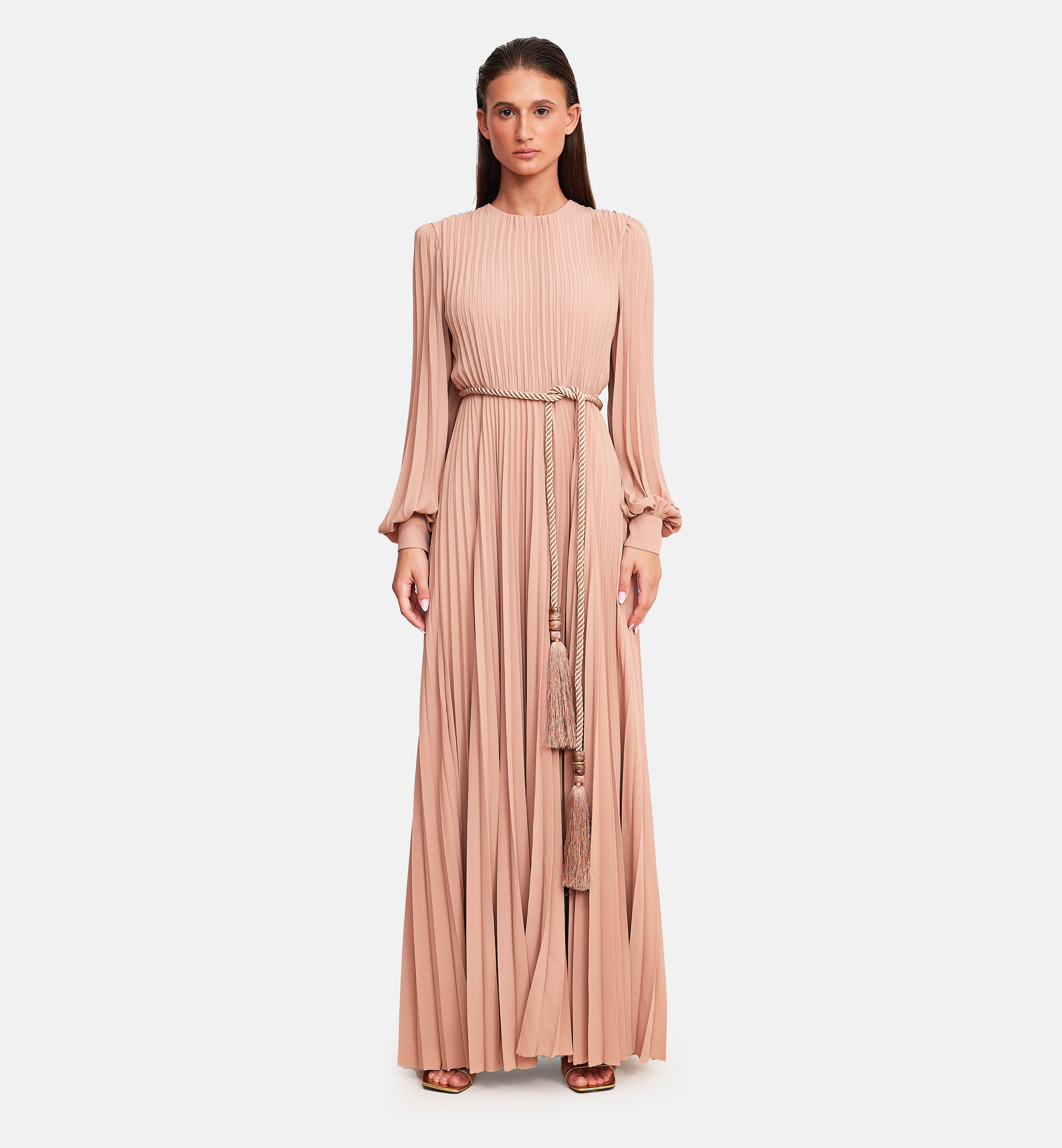 Fleece chiffon midi dress, powder