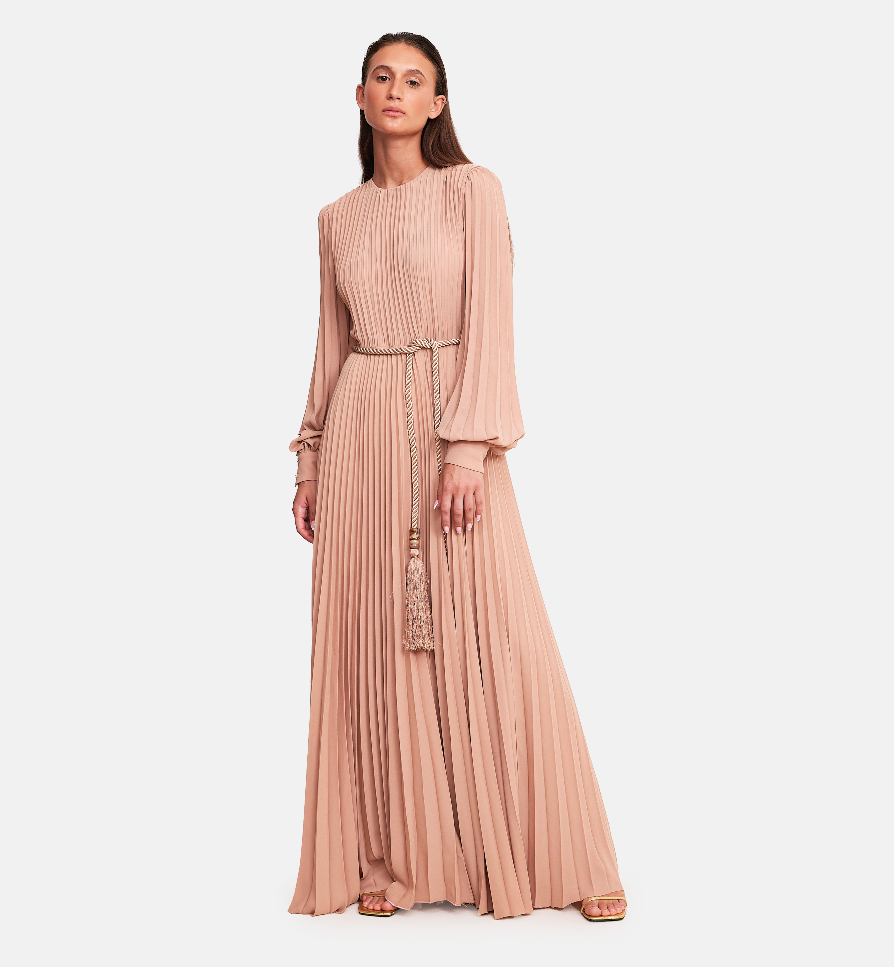 Fleece chiffon midi dress, powder