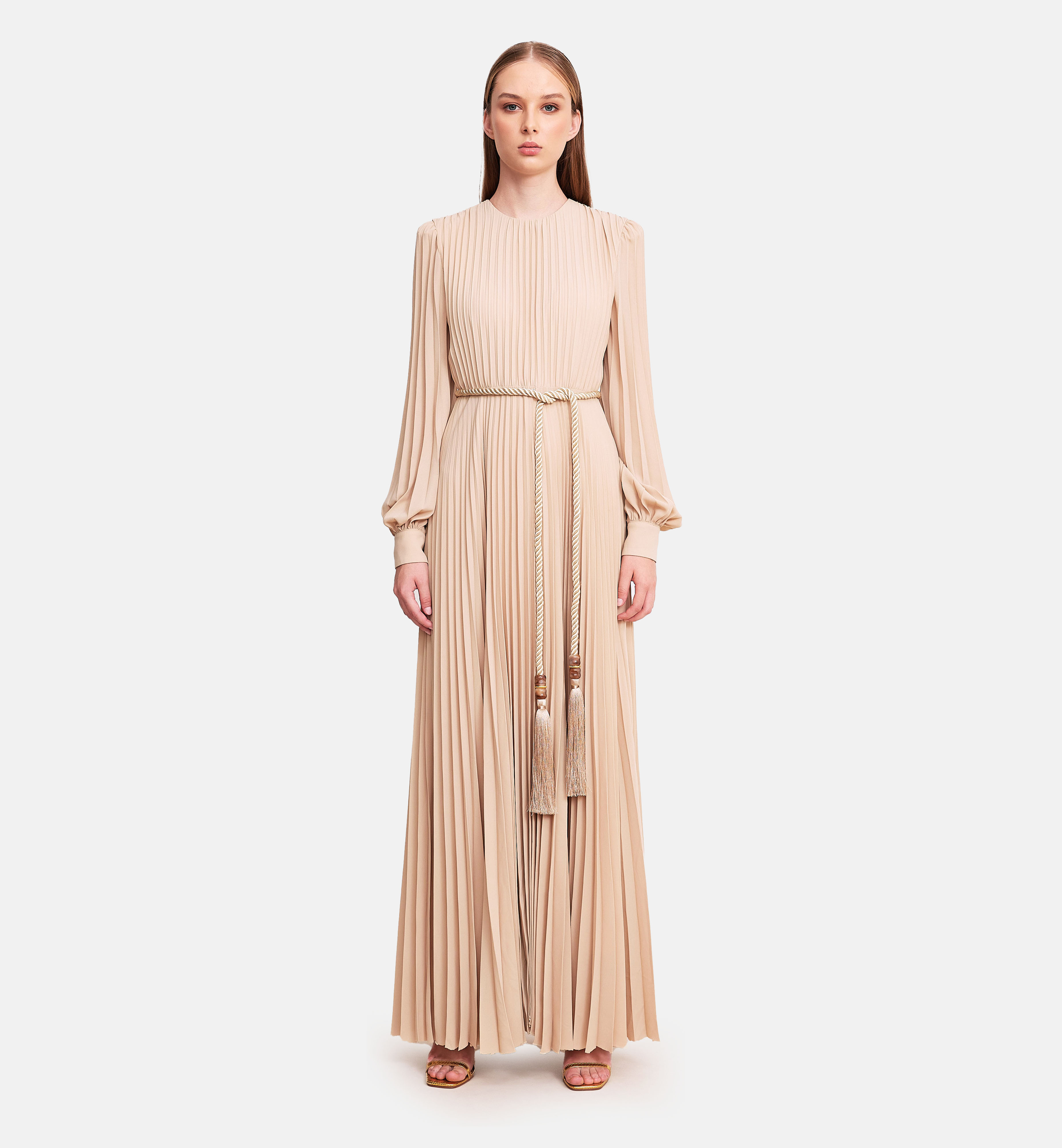 Fleece chiffon midi dress, biege