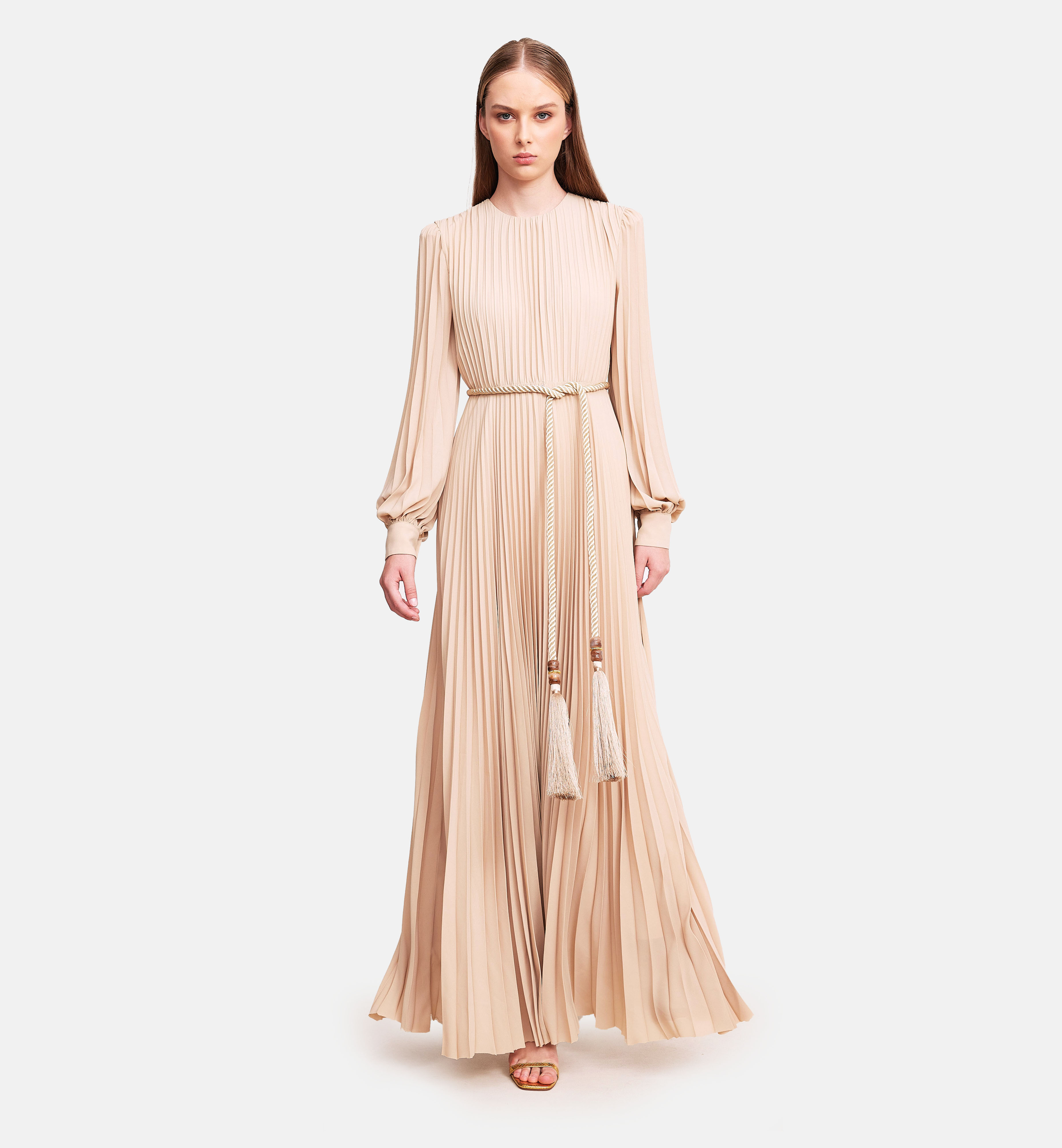 Fleece chiffon midi dress, biege