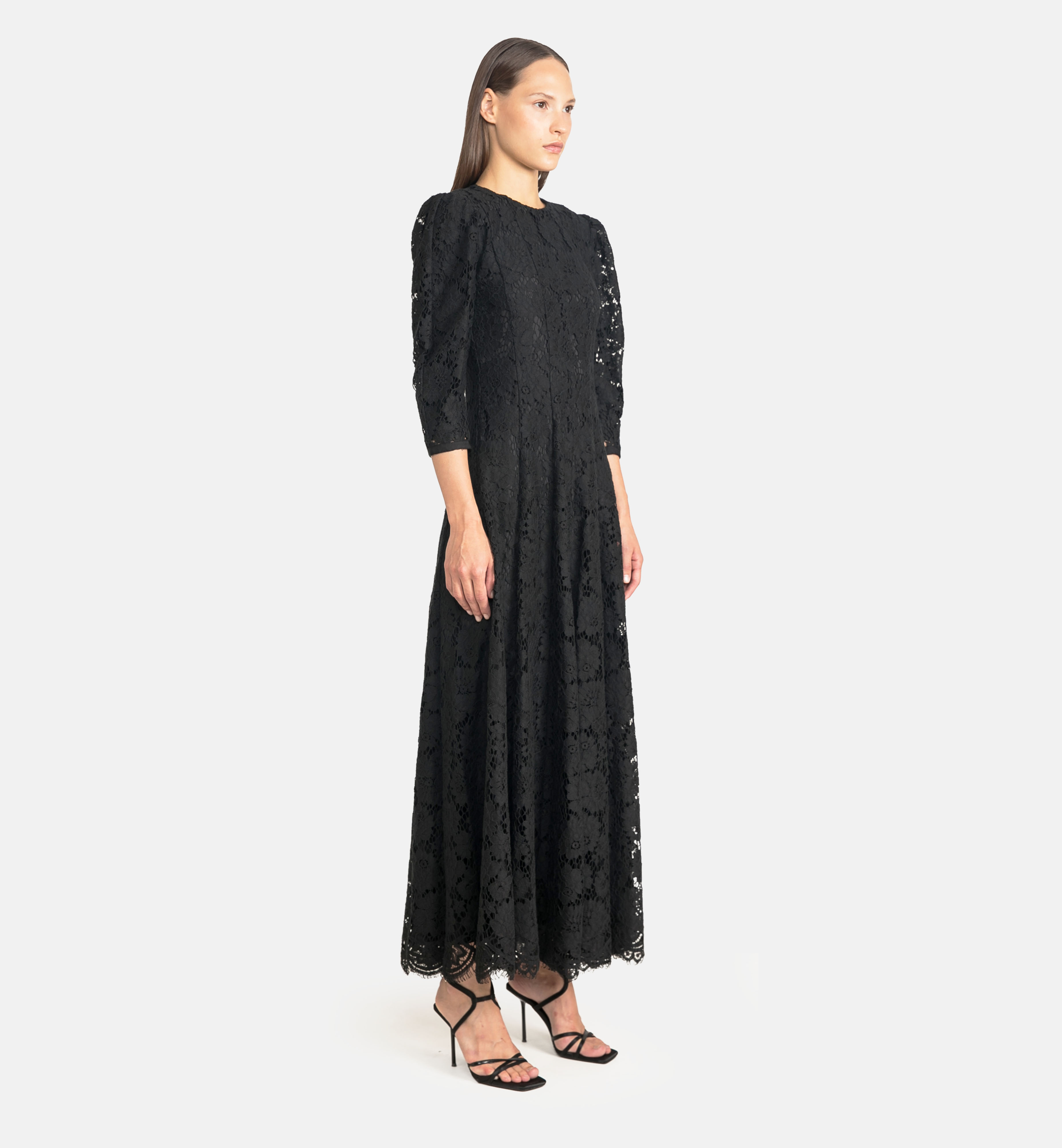 Lace paneled midi dress, black