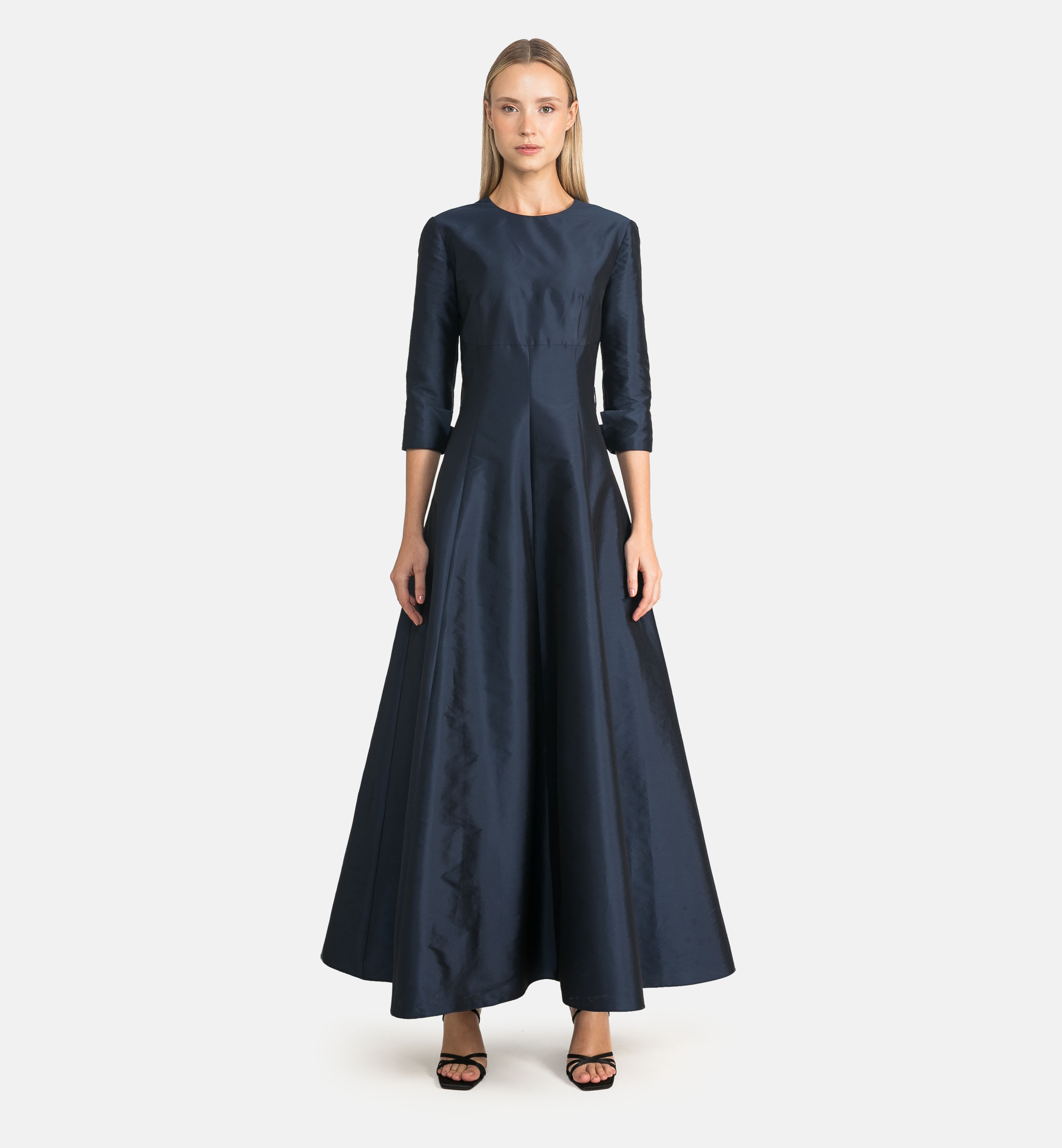 Taffeta midi dress with cuts, blue