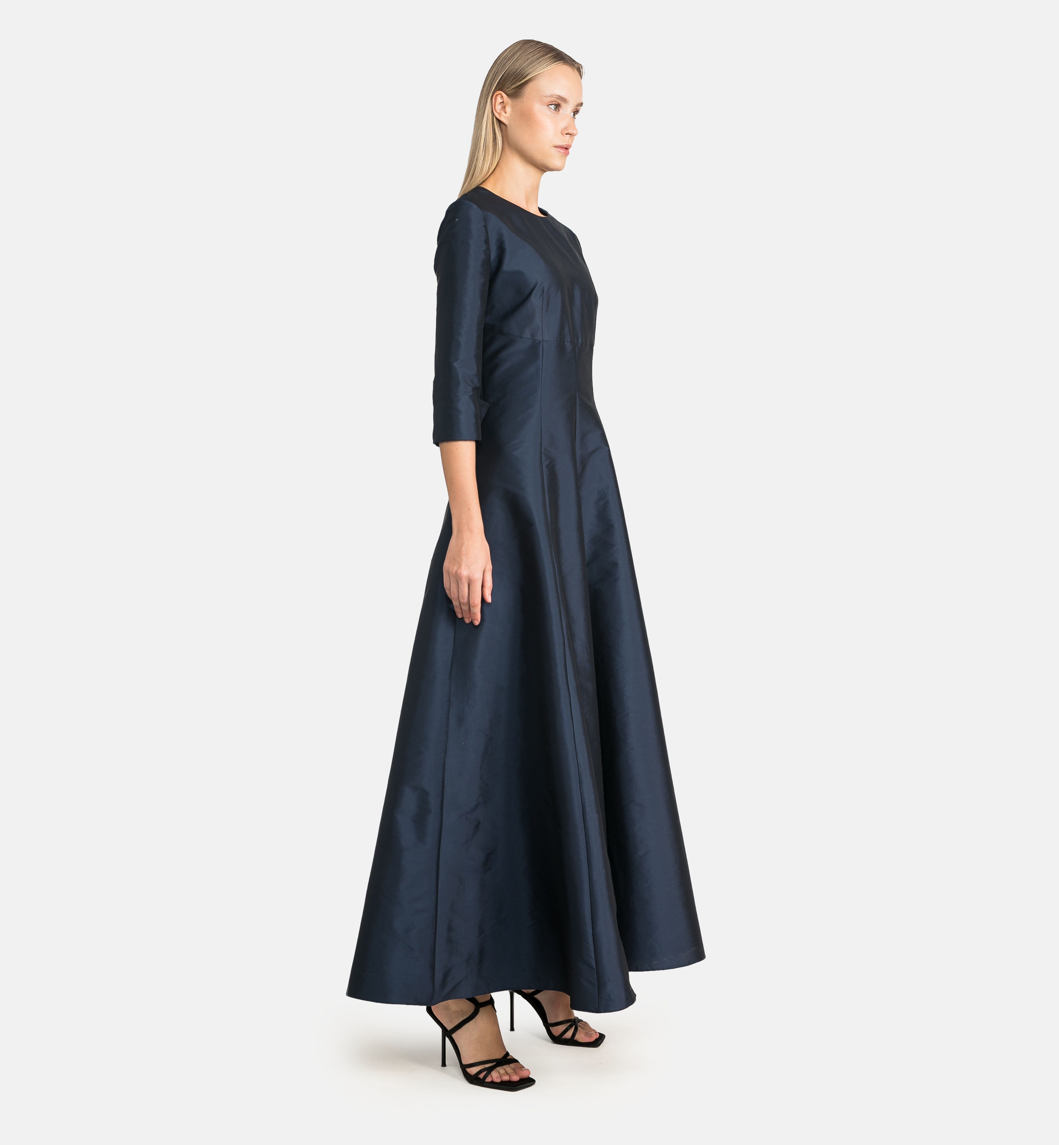 Taffeta midi dress with cuts, blue