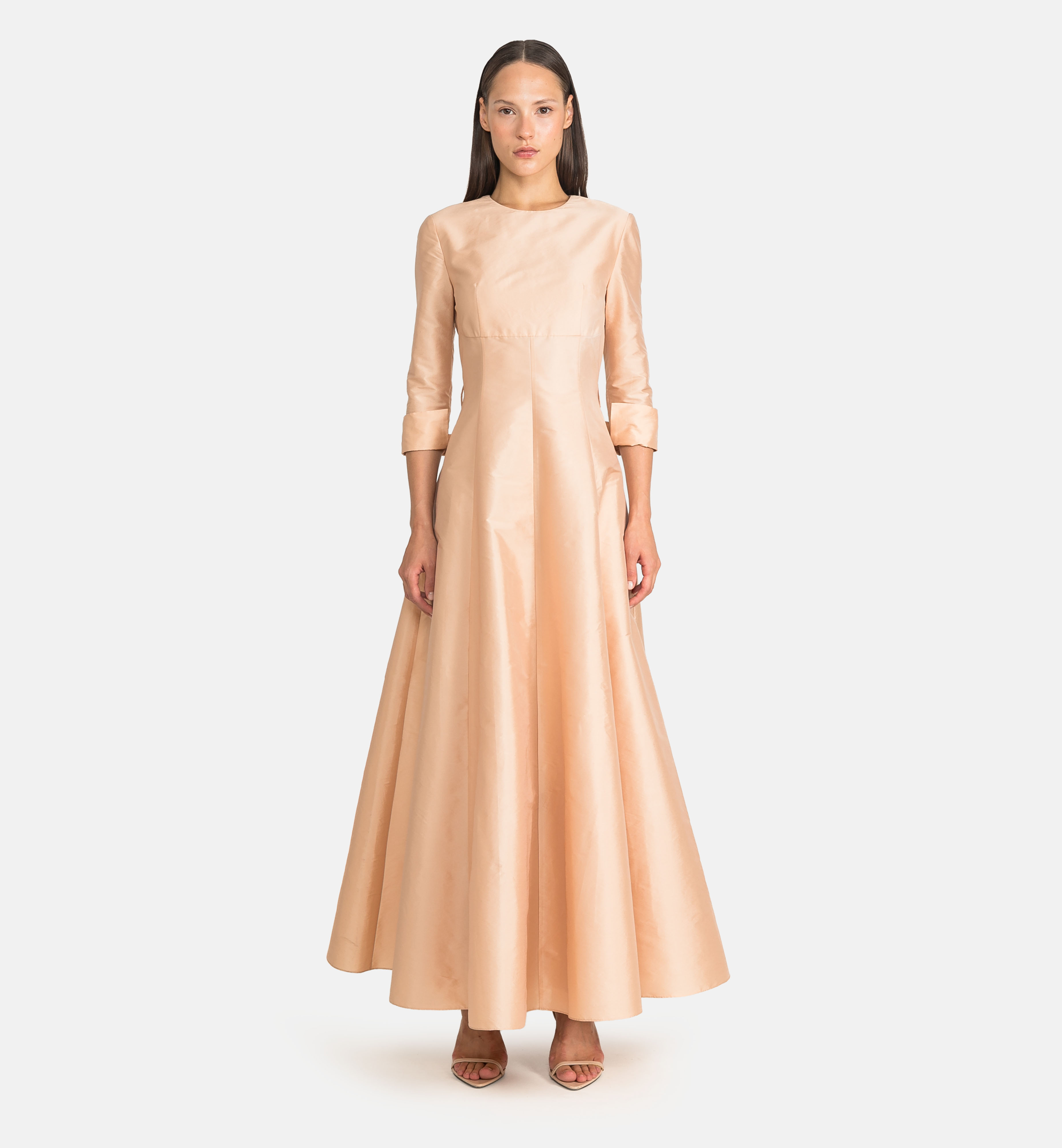 Taffeta midi dress with cuts, peach