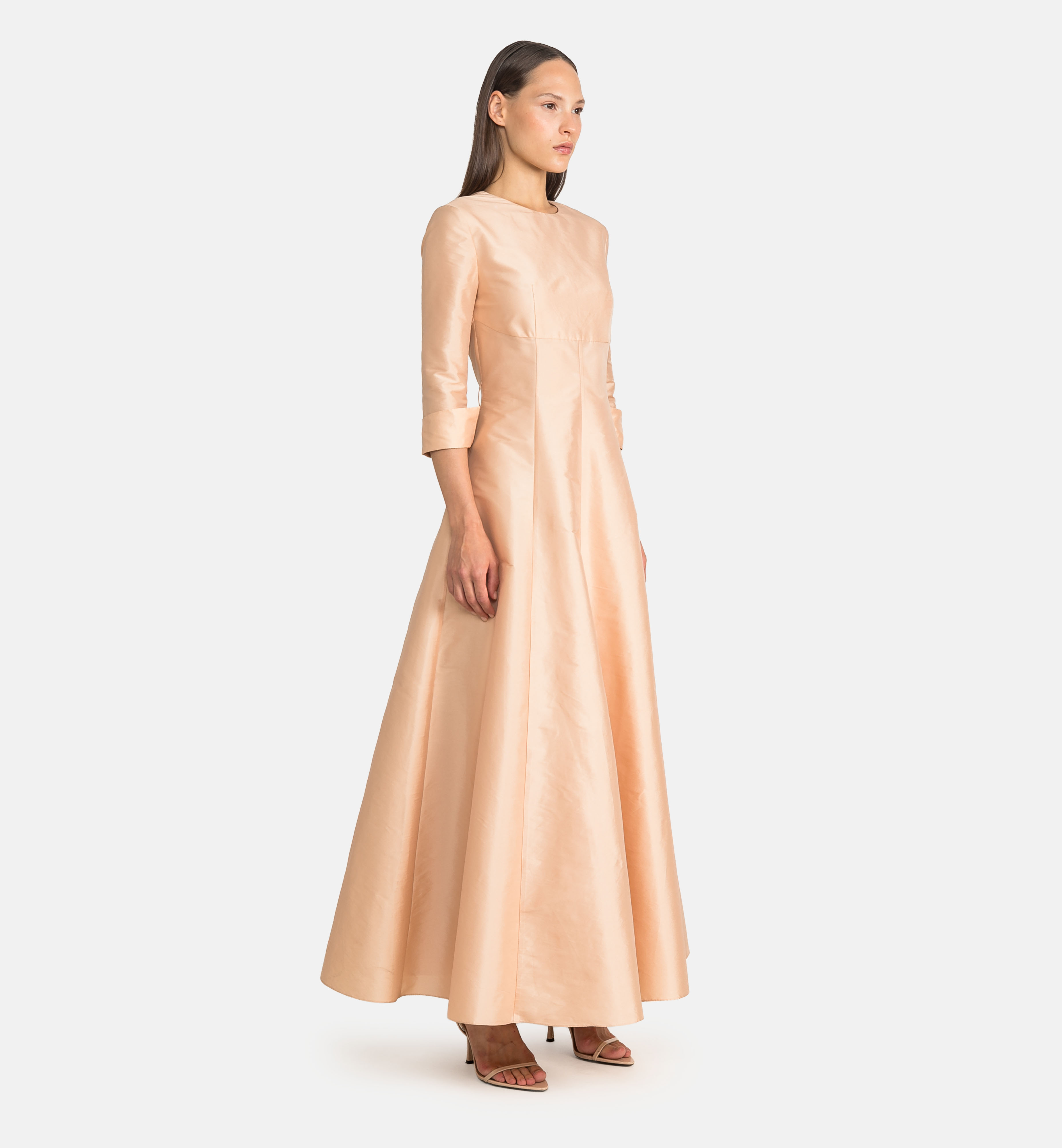 Taffeta midi dress with cuts, peach