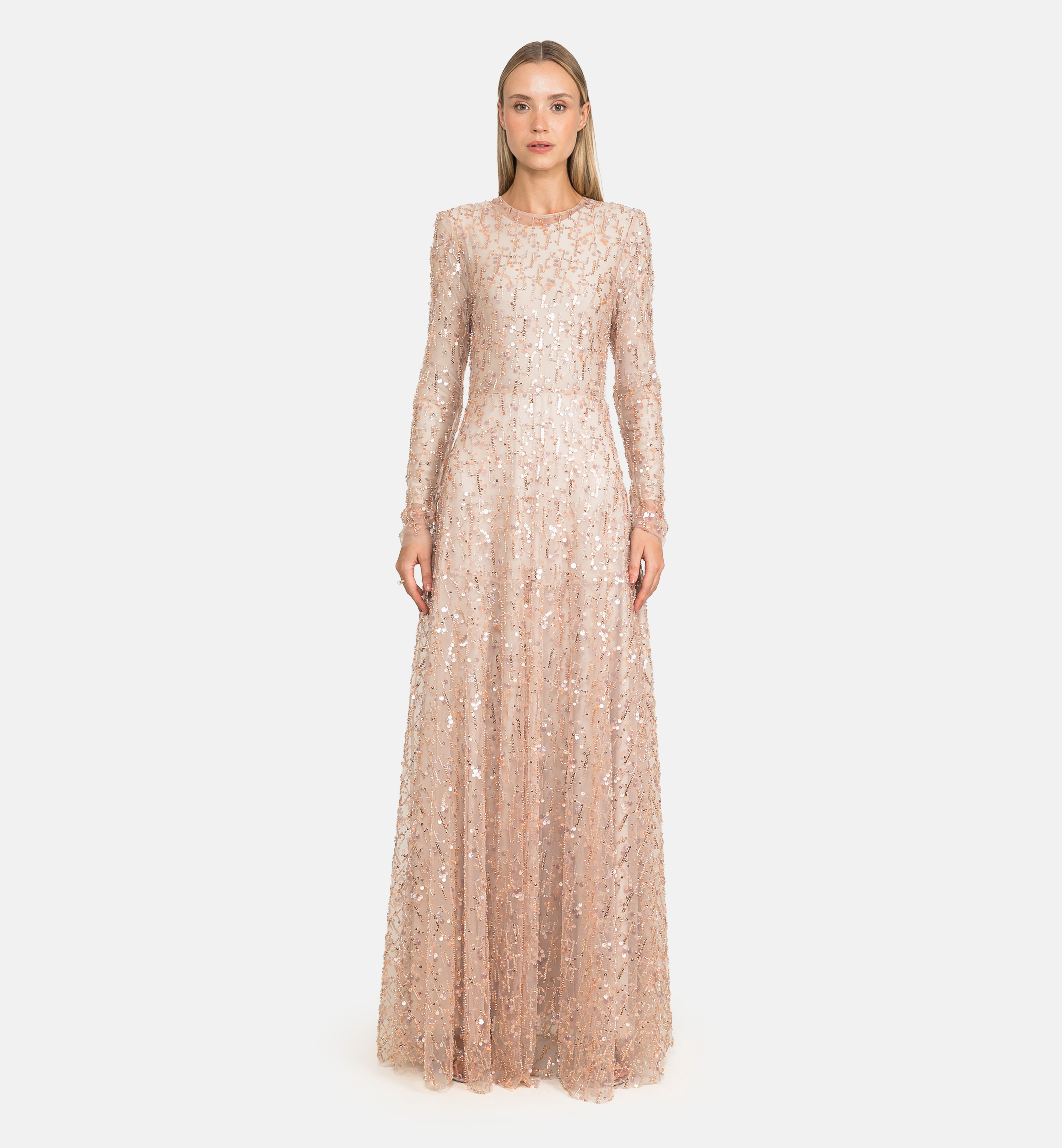Mixed beaded tulle maxi dress, lilac