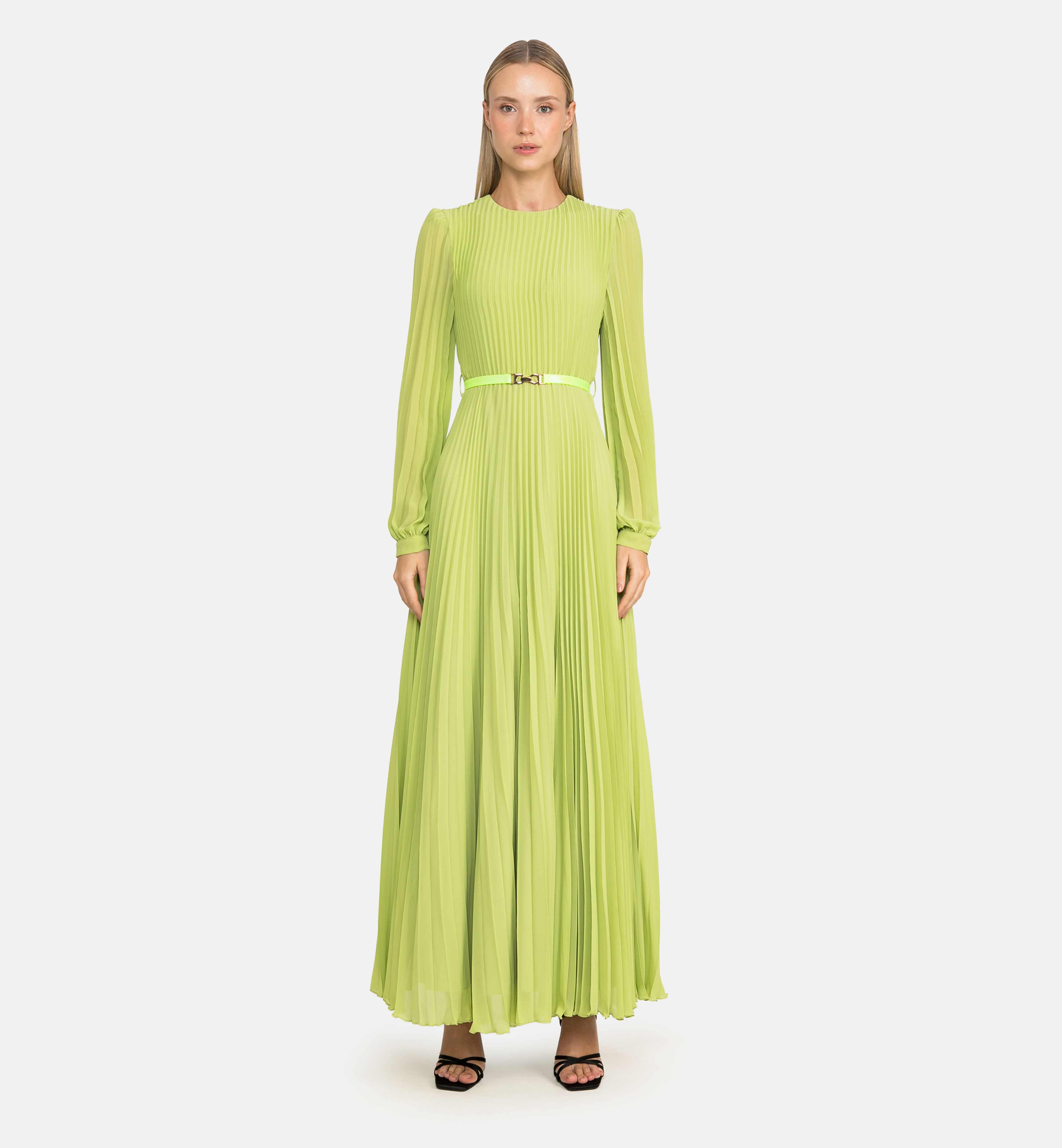 Pleated Chiffon Maxi Dress, green