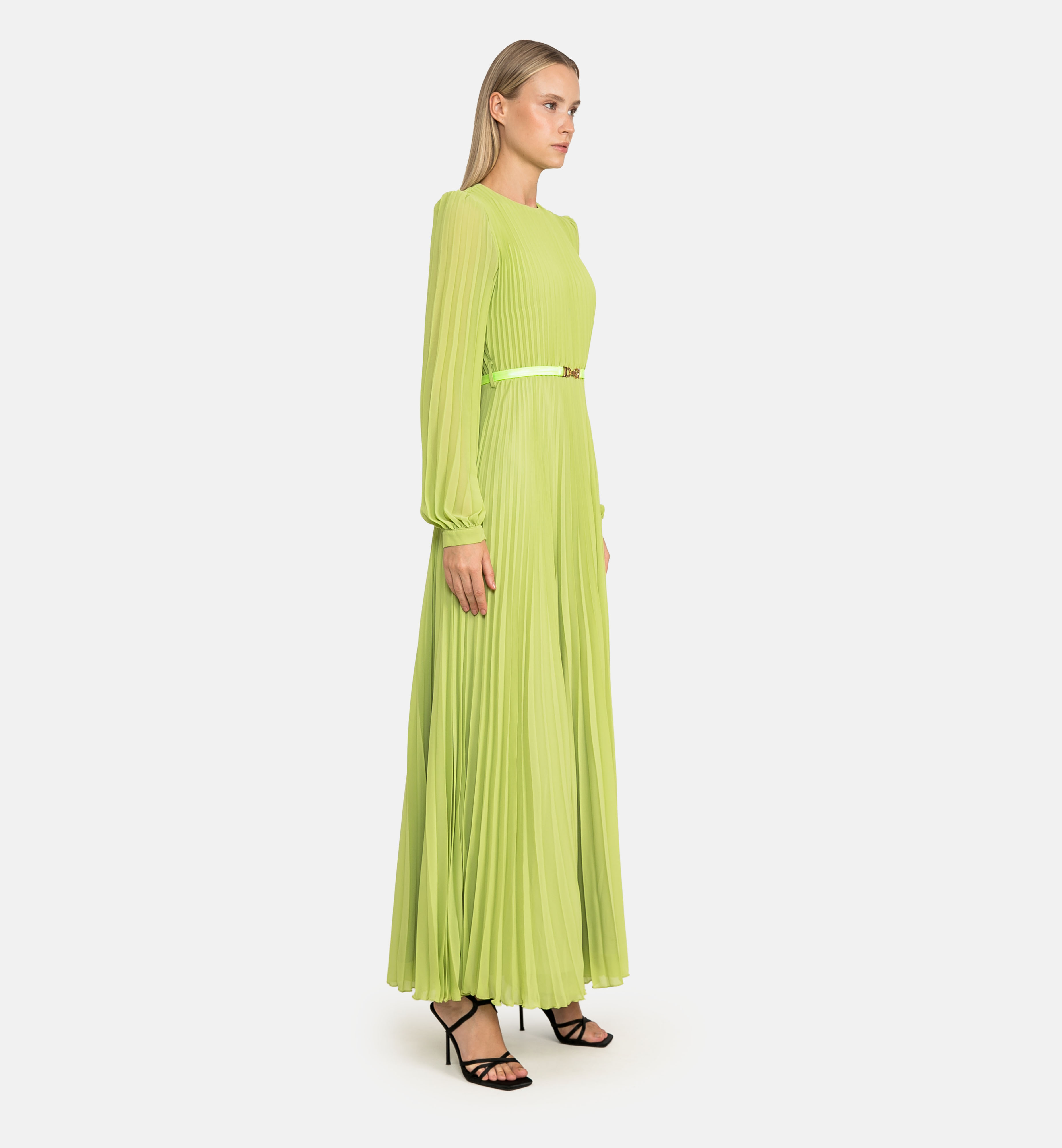 Pleated Chiffon Maxi Dress, green