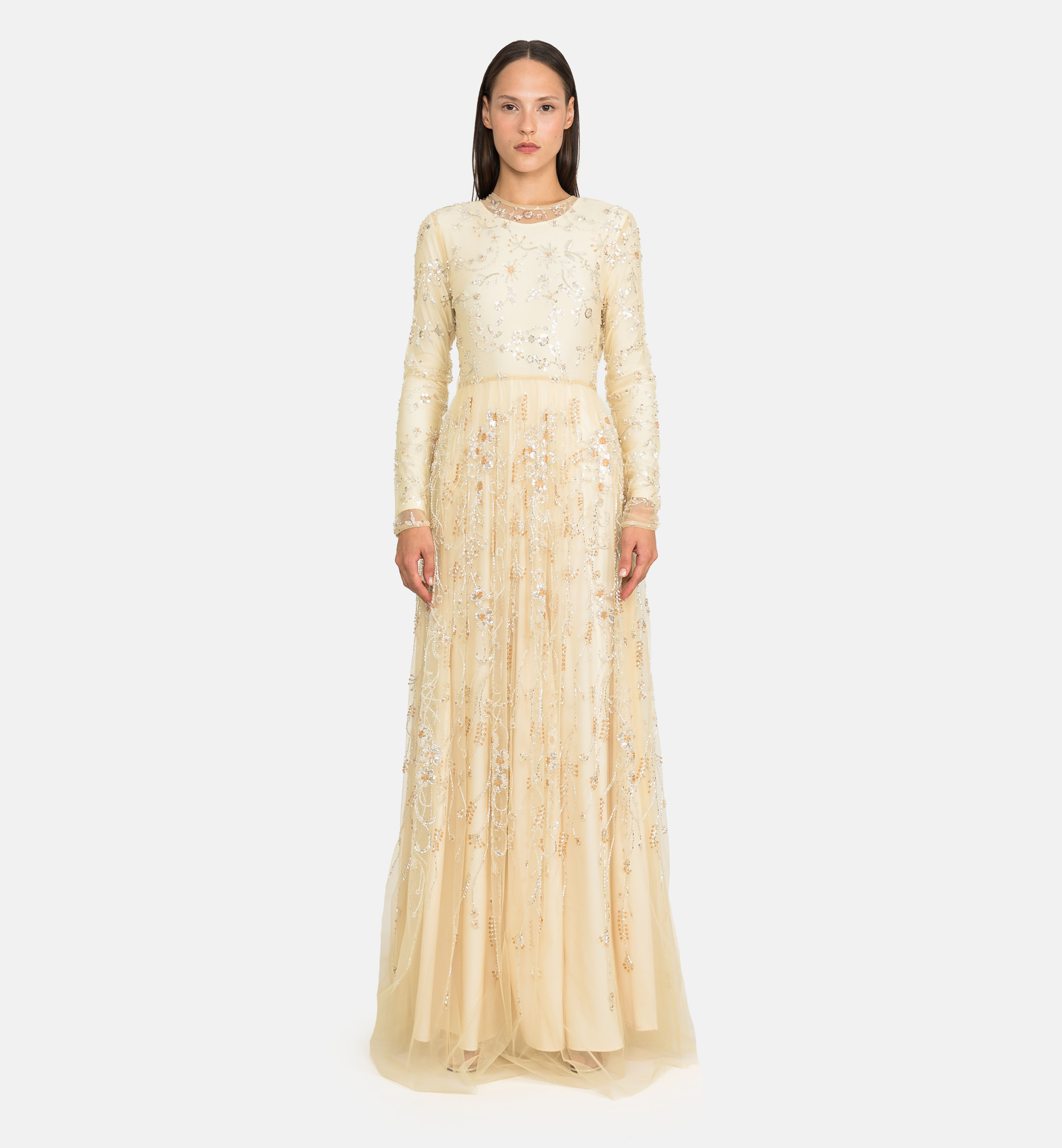Tulle beaded maxi dress, yellow