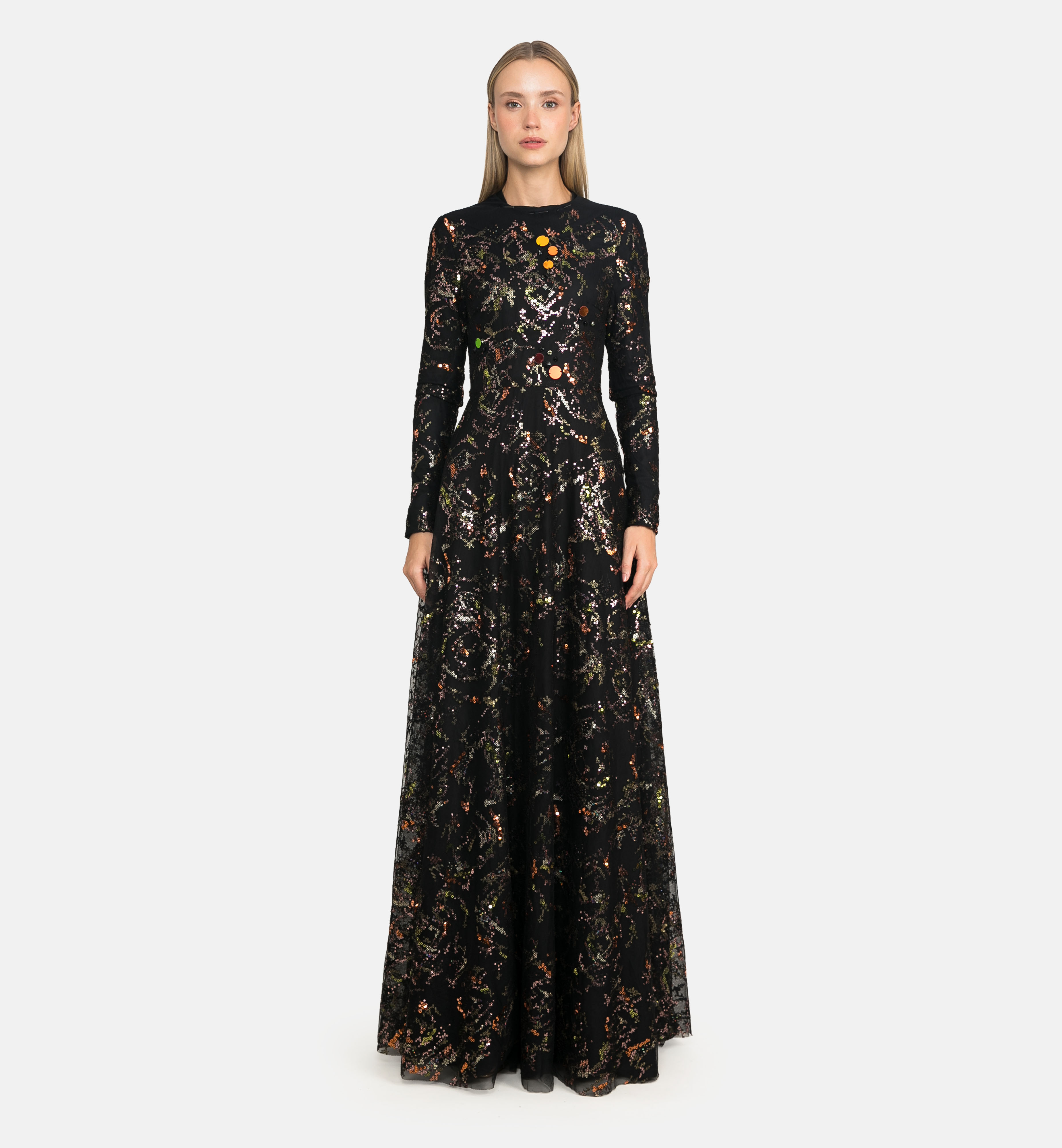 Tulle sequin maxi dress, black