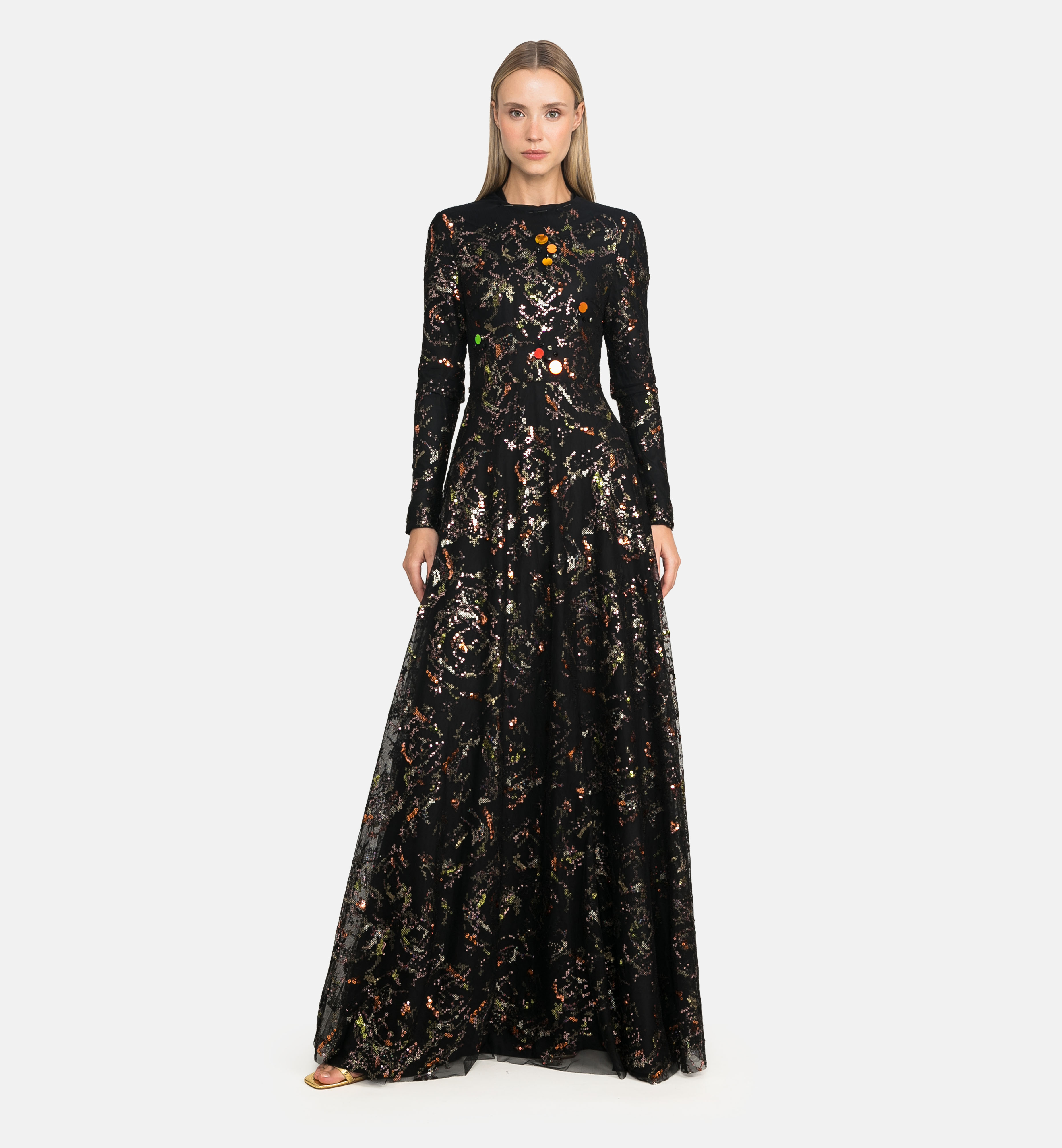 Tulle sequin maxi dress, black
