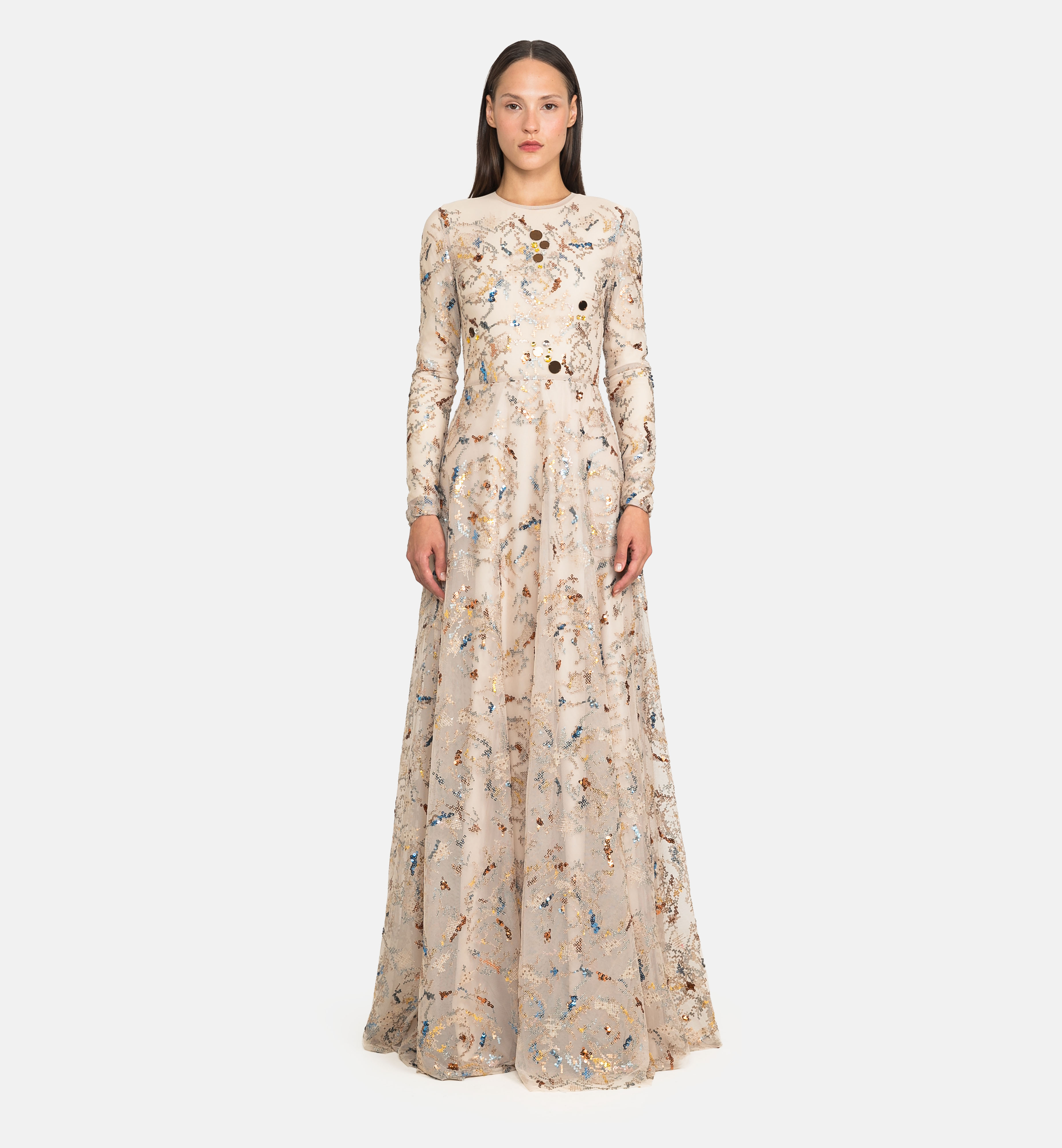 Tulle sequin maxi dress, beige