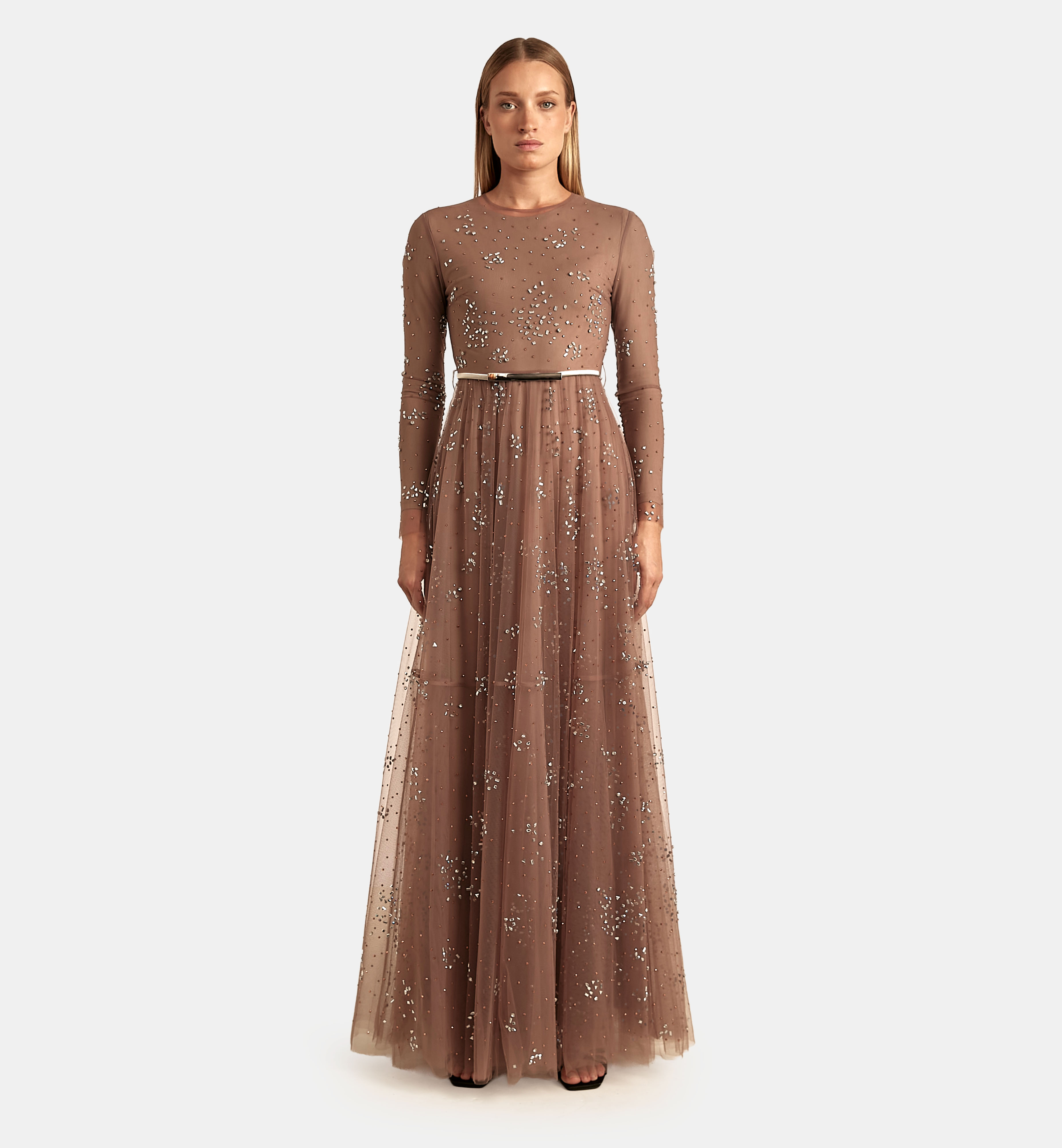 Abstract Crystal Tulle Dress maxi, Plum