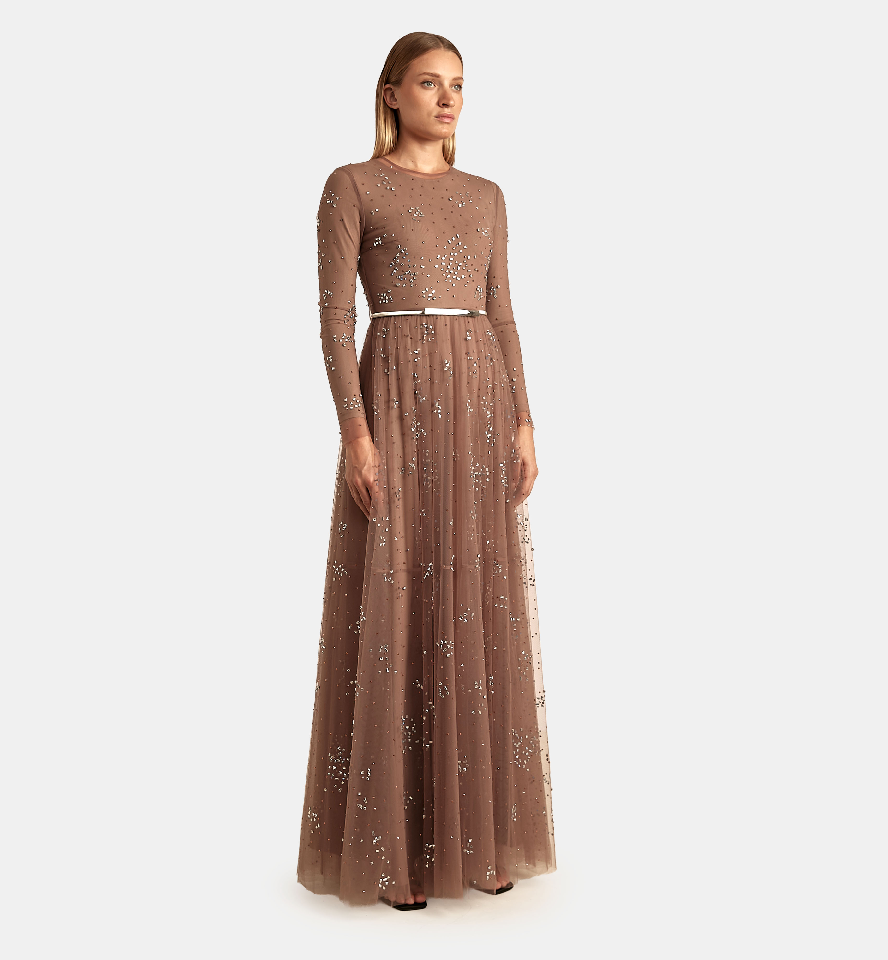 Abstract Crystal Tulle Dress maxi, Plum