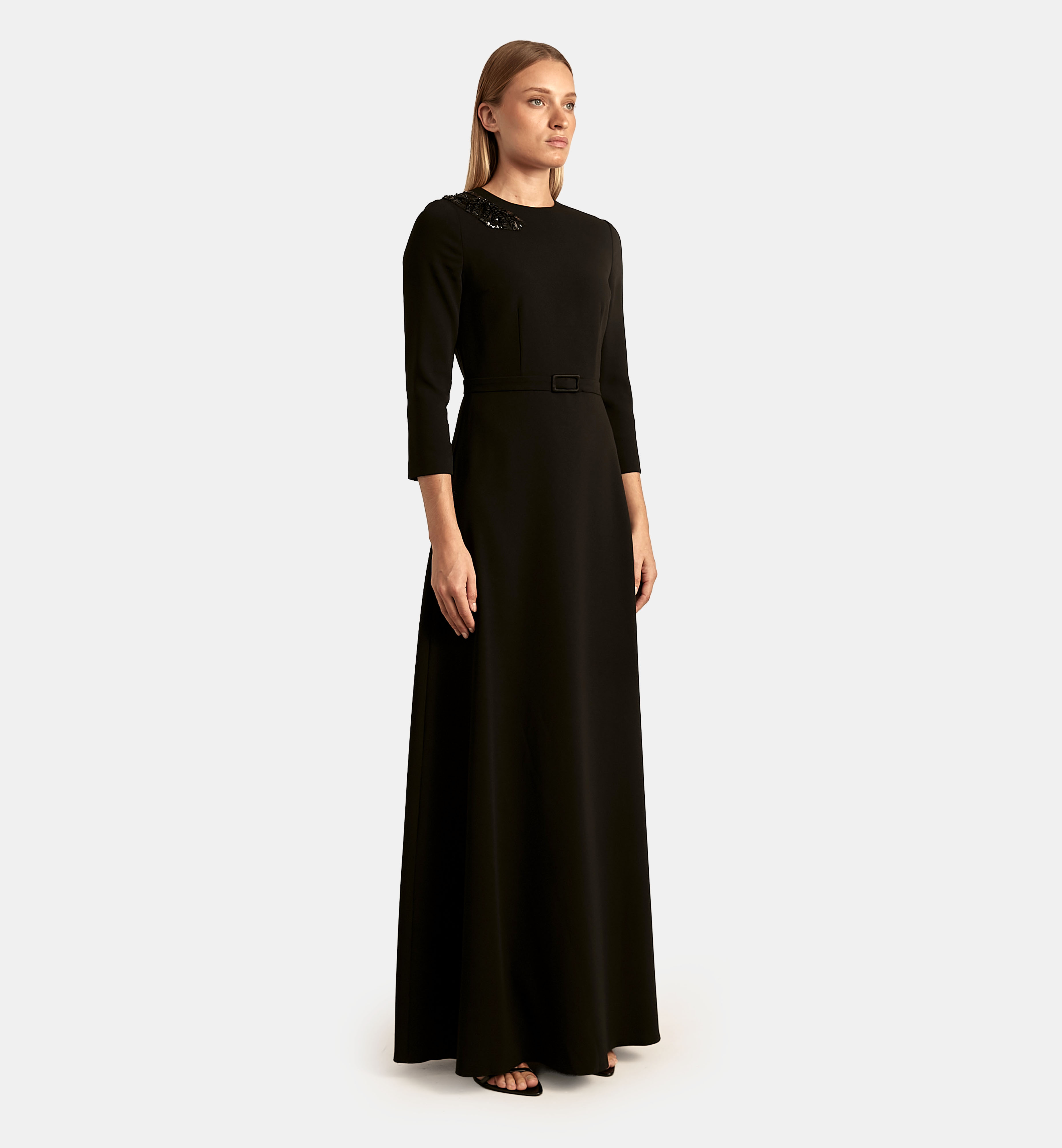 A-Line Woven Dress maxi, Black