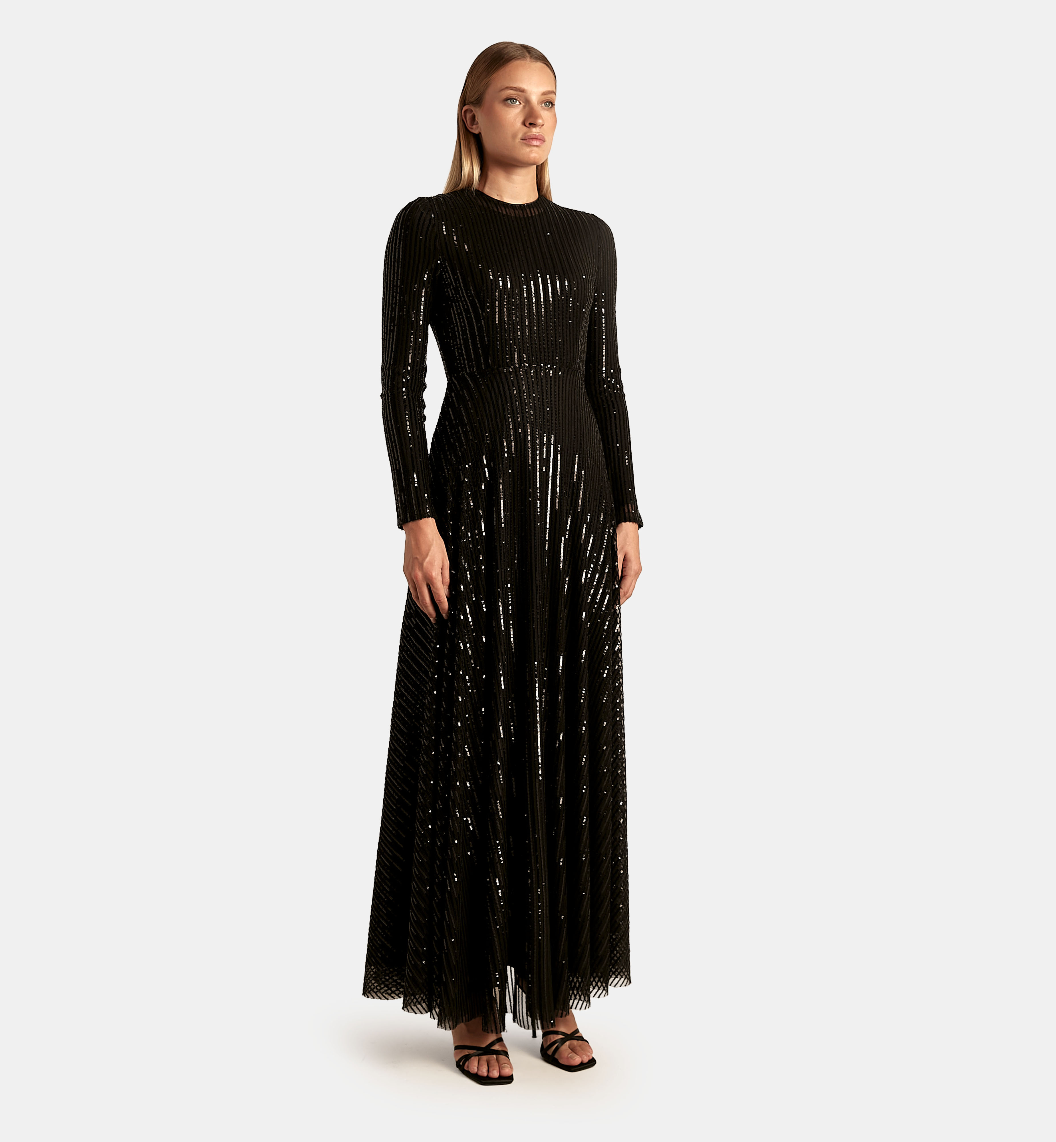 Sequins lines Dress maxi, Black