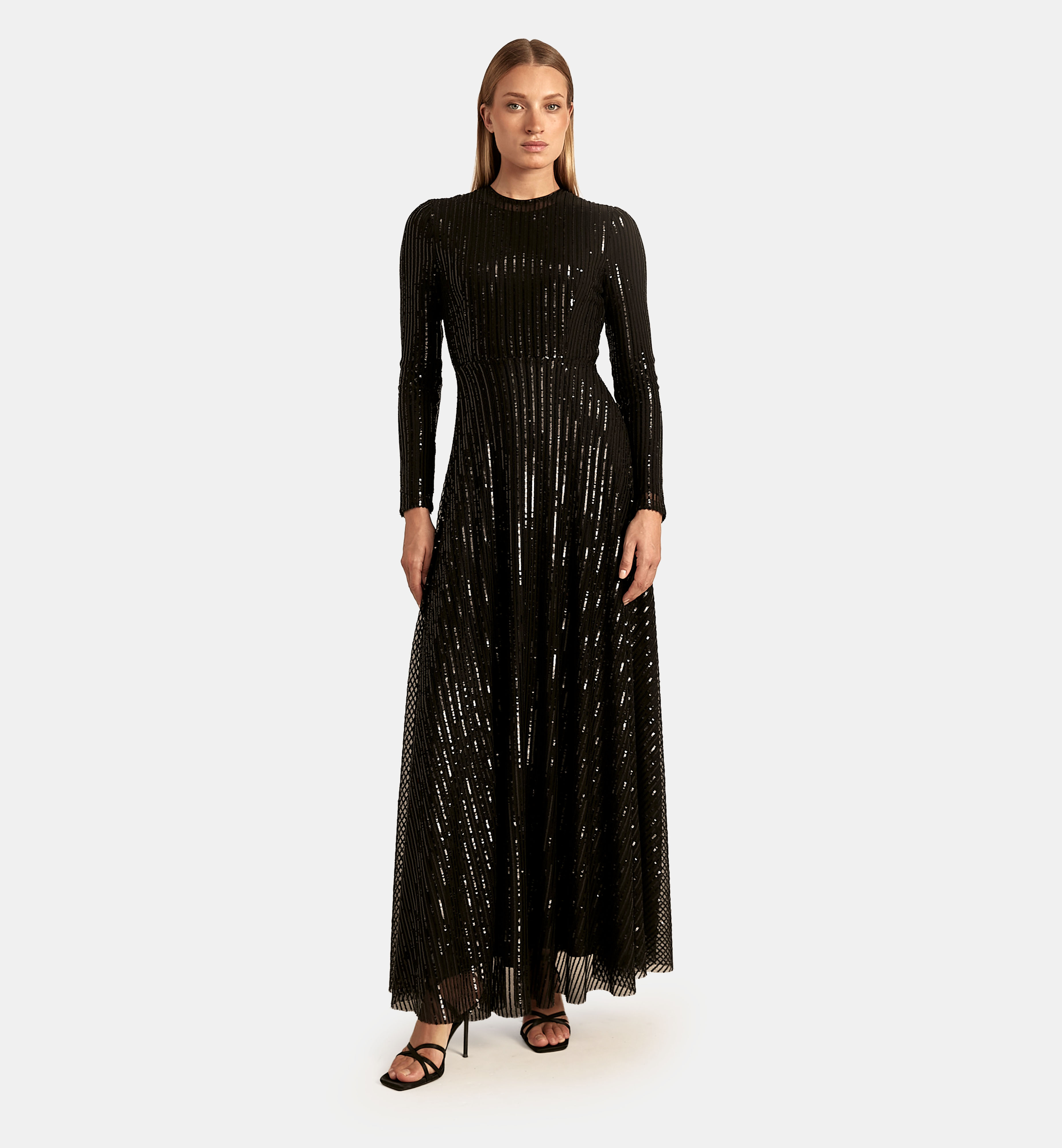 Sequins lines Dress maxi, Black