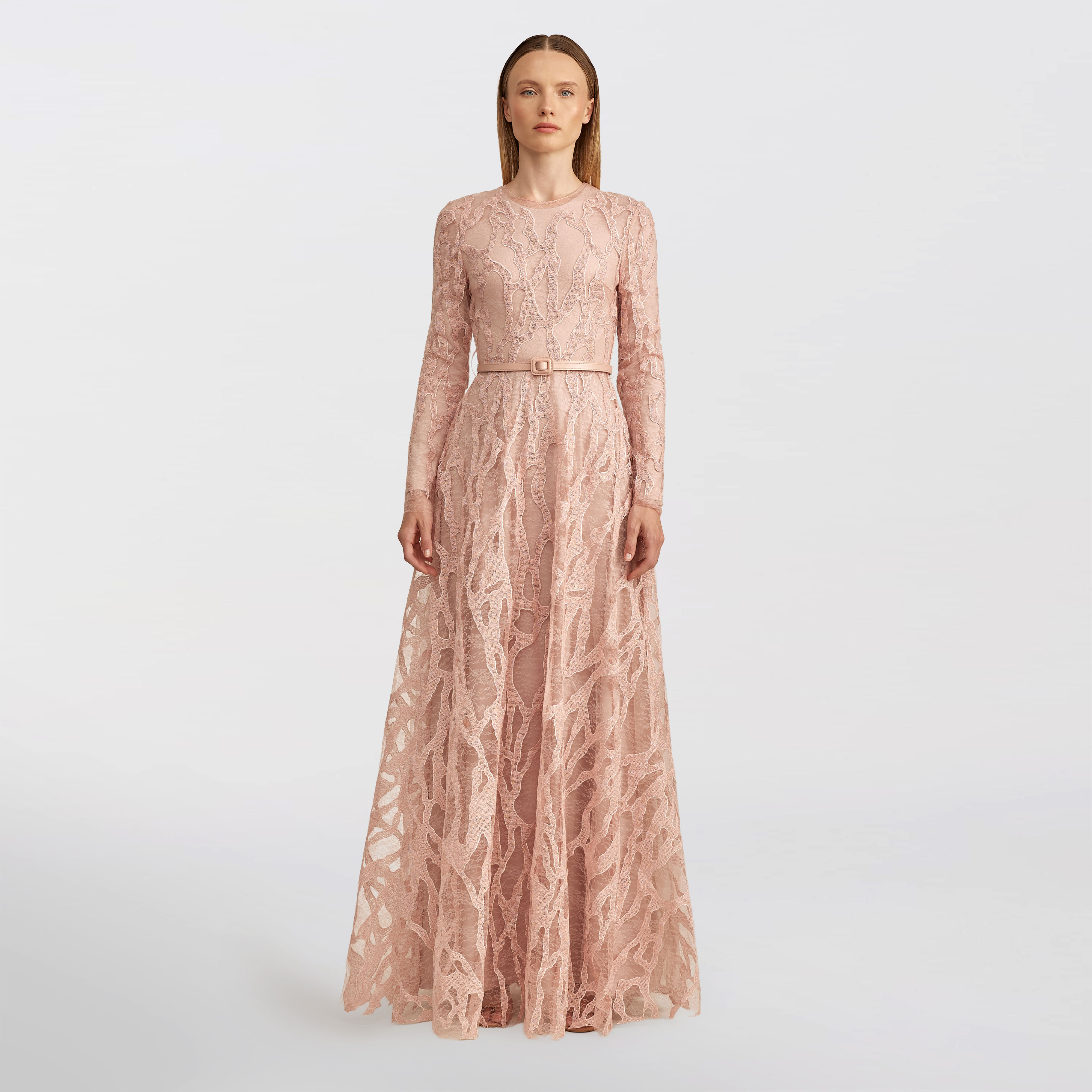 Lace and embroidered Maxi dress, Pink