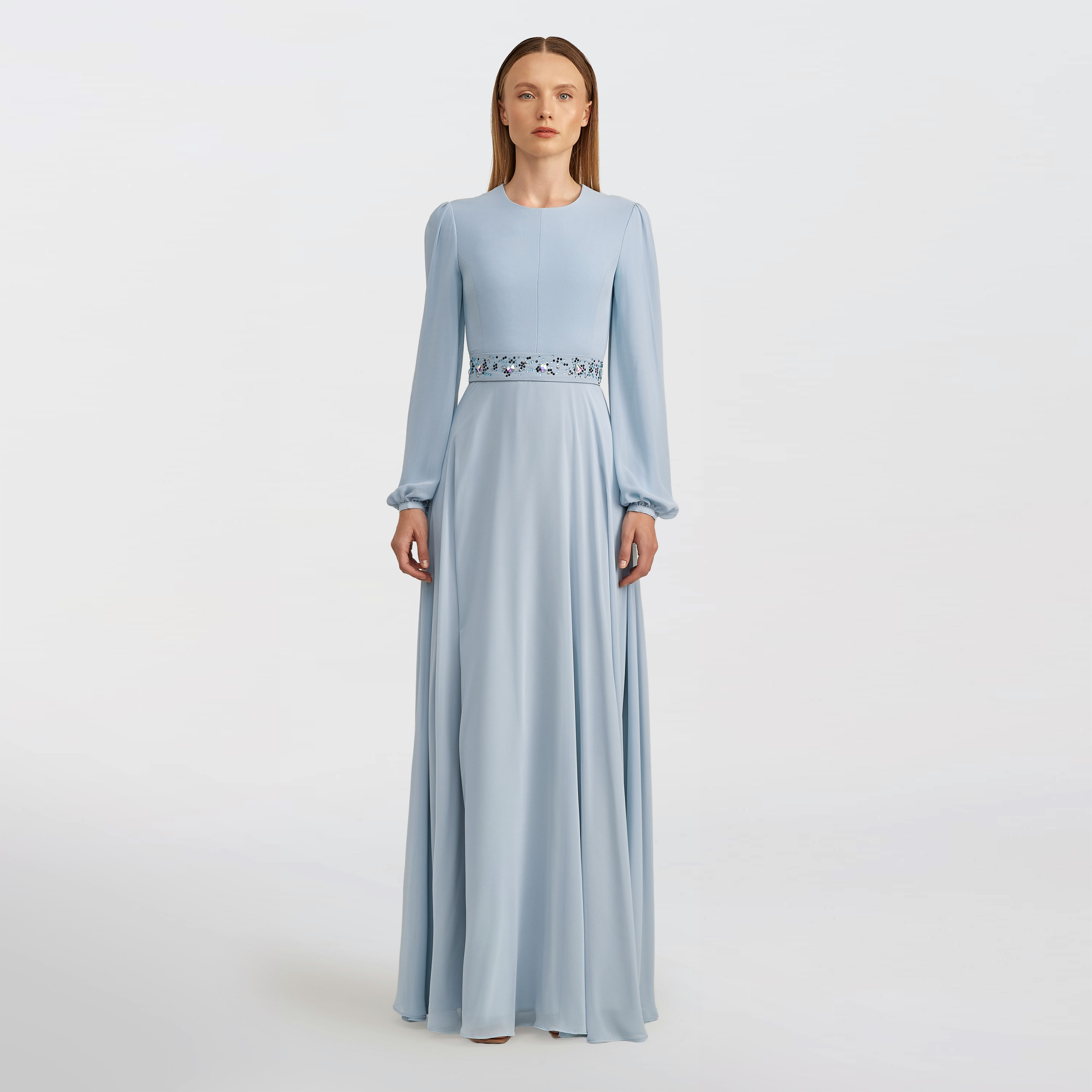 Flared chiffon Maxi dress, light blue