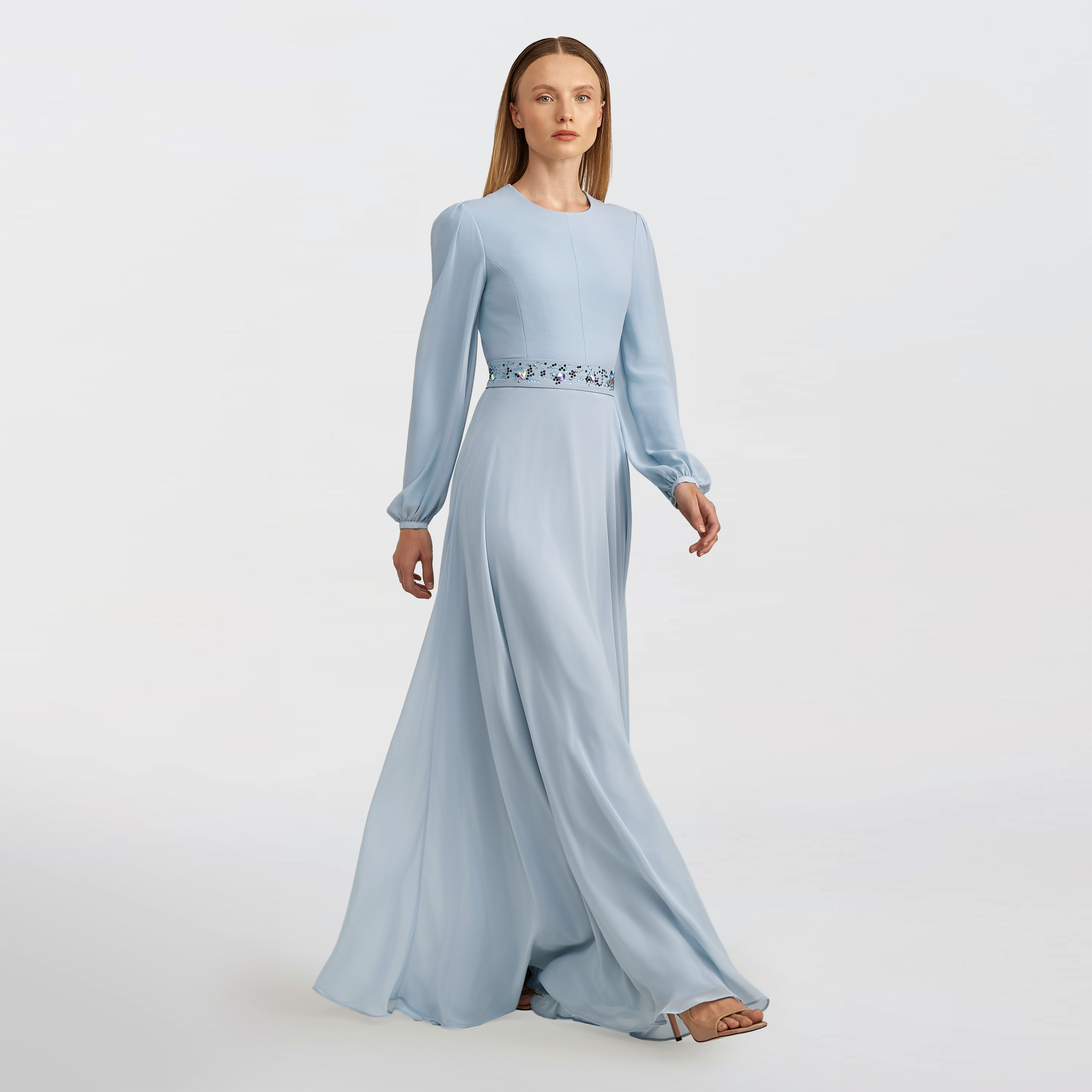 Flared chiffon Maxi dress, light blue