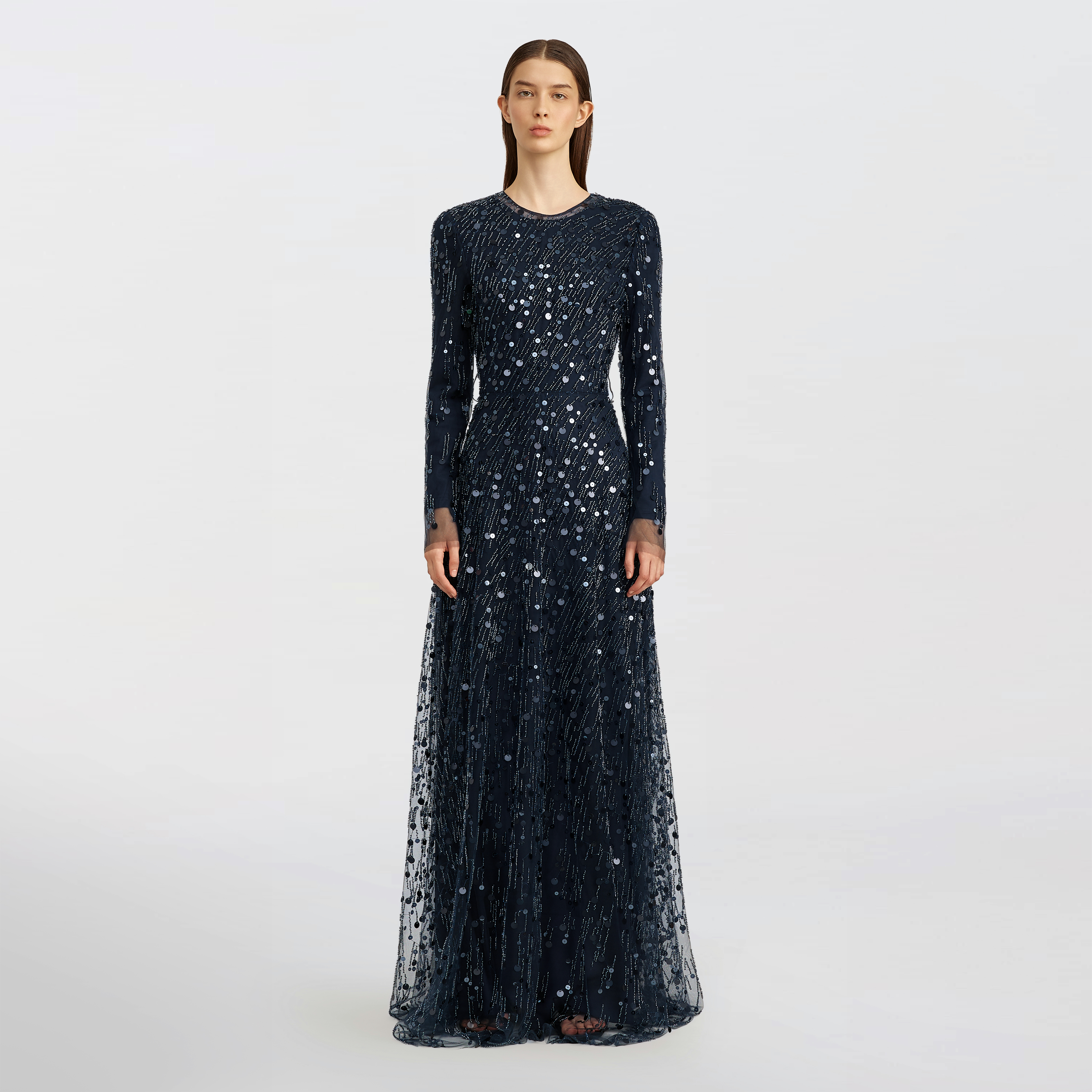 Diagonal sequin tulle Maxi dress, blue