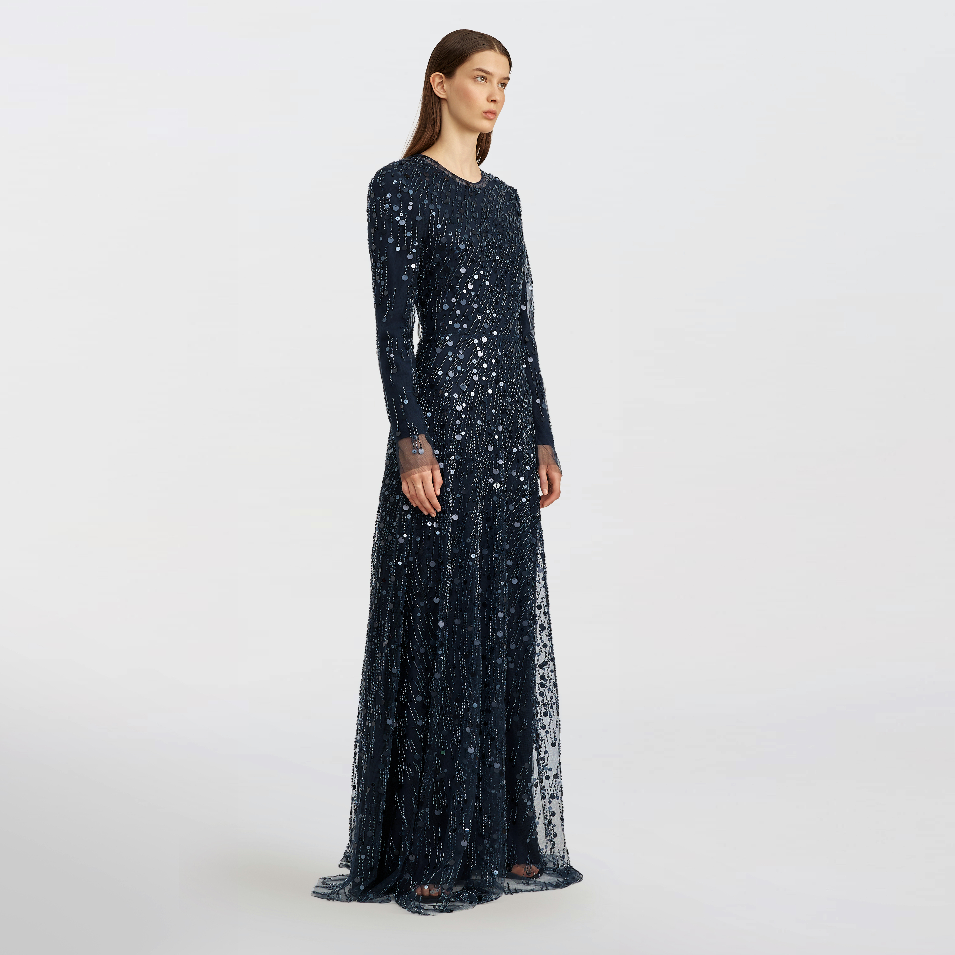 Diagonal sequin tulle Maxi dress, blue