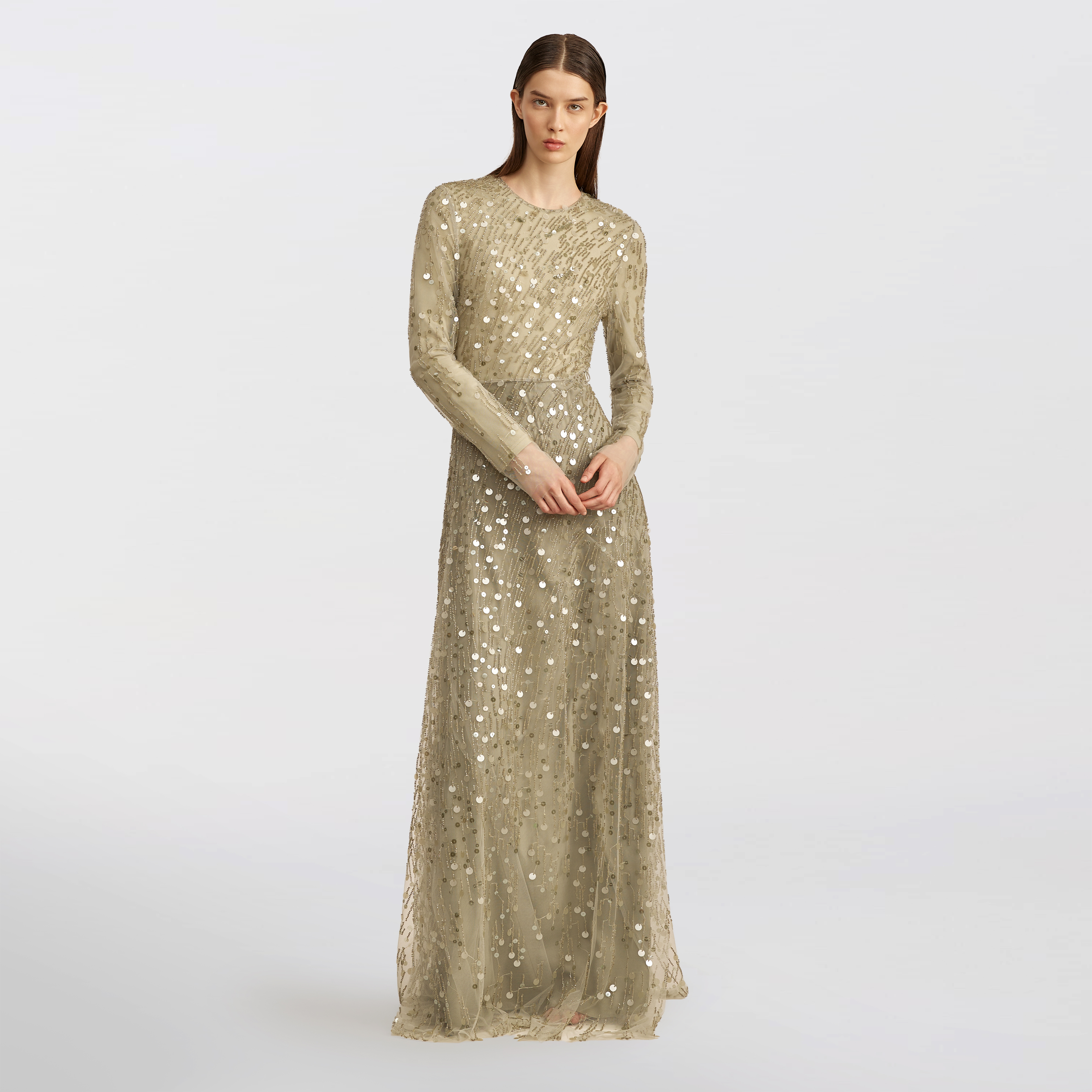 Diagonal sequin tulle Maxi dress, green