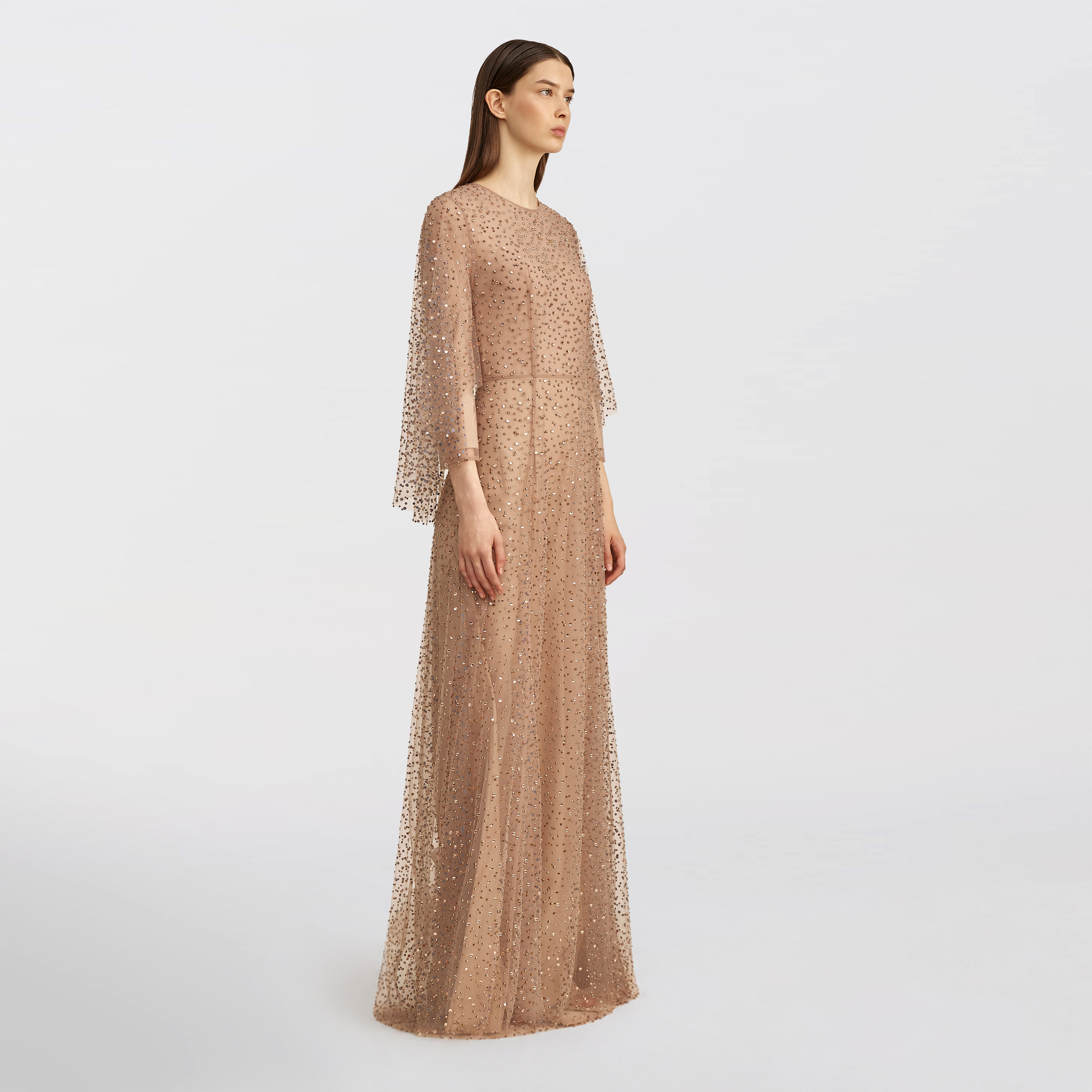 Tulle with Stones Cape Dress Maxi, Powder