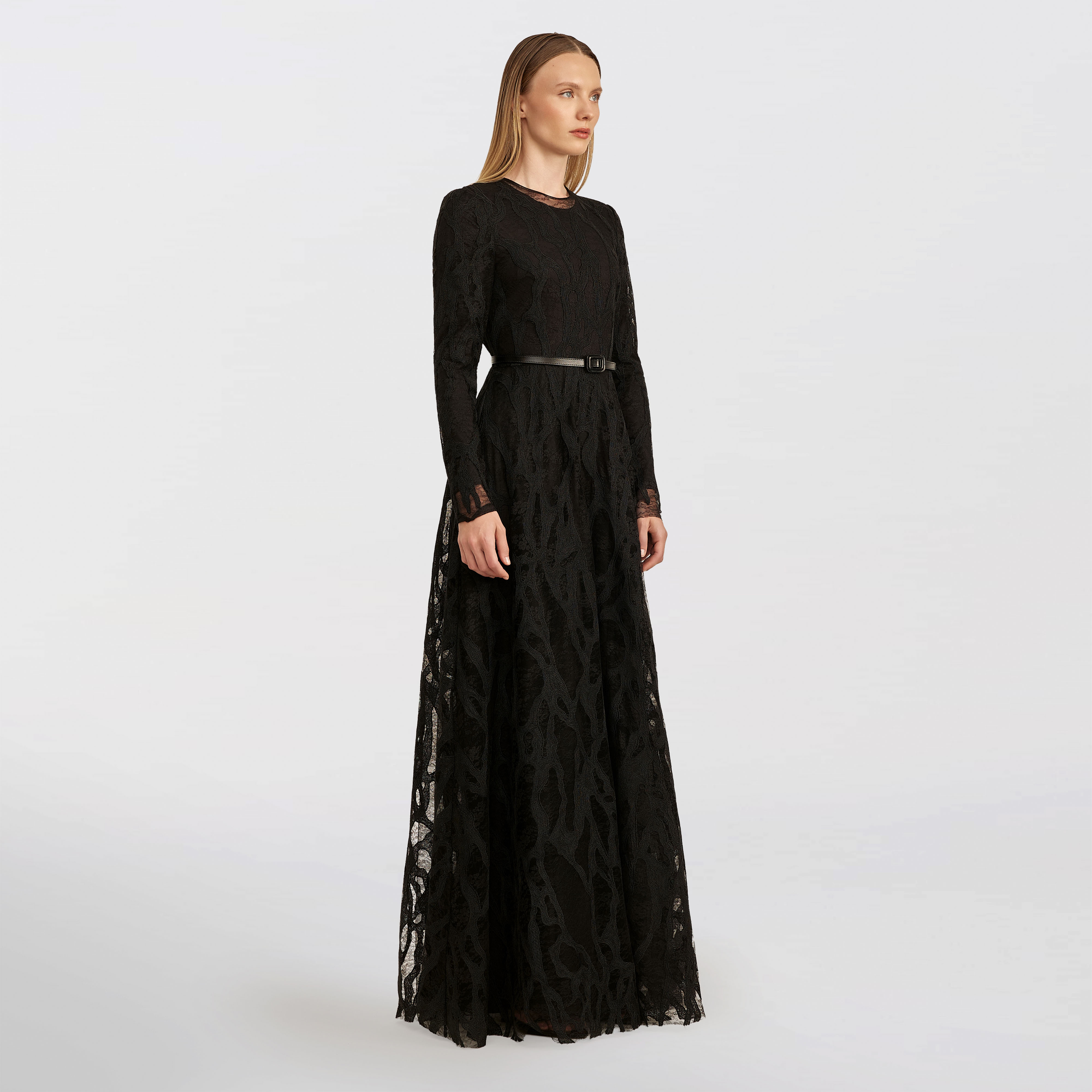 Lace and embroidered Maxi dress, black