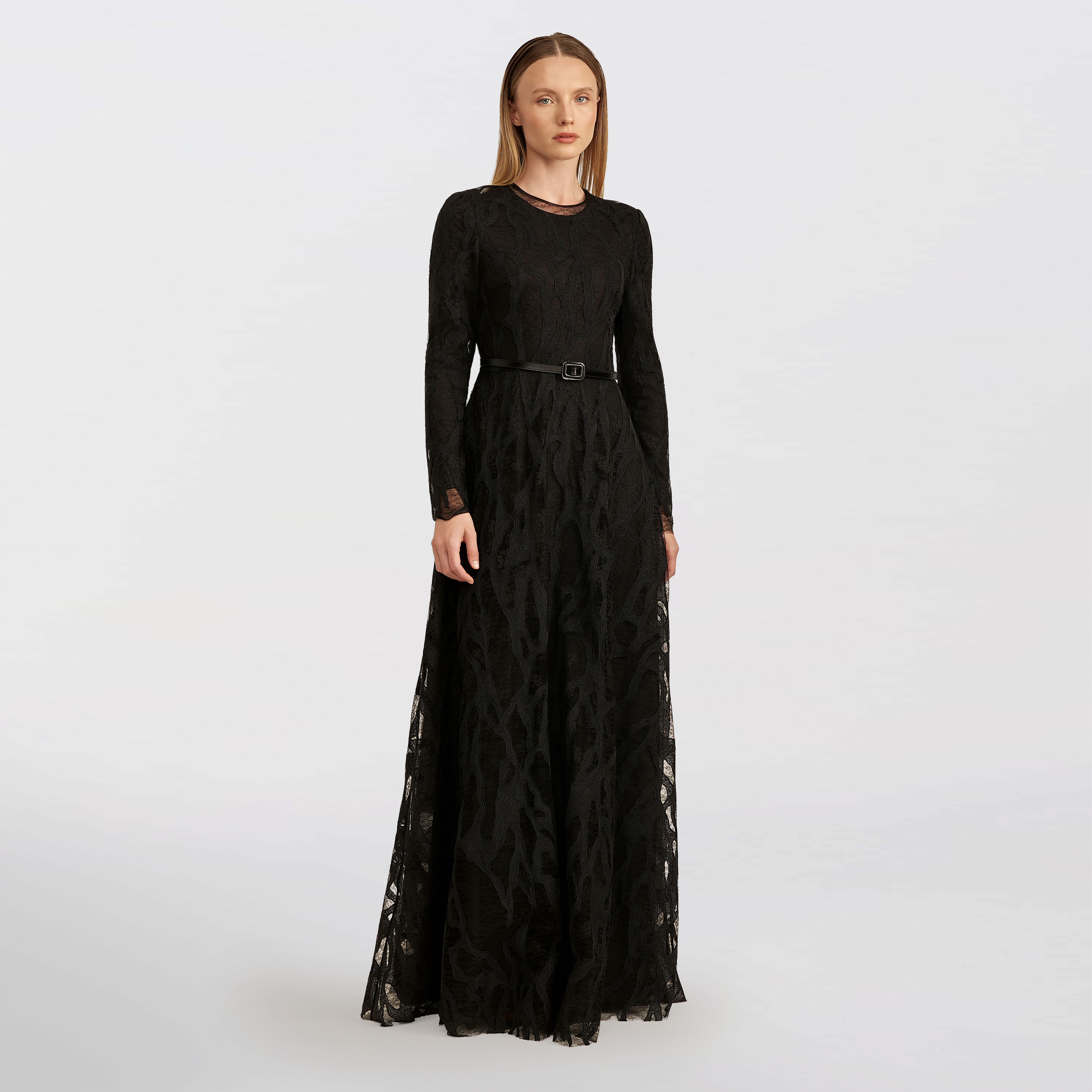 Lace and embroidered Maxi dress, black