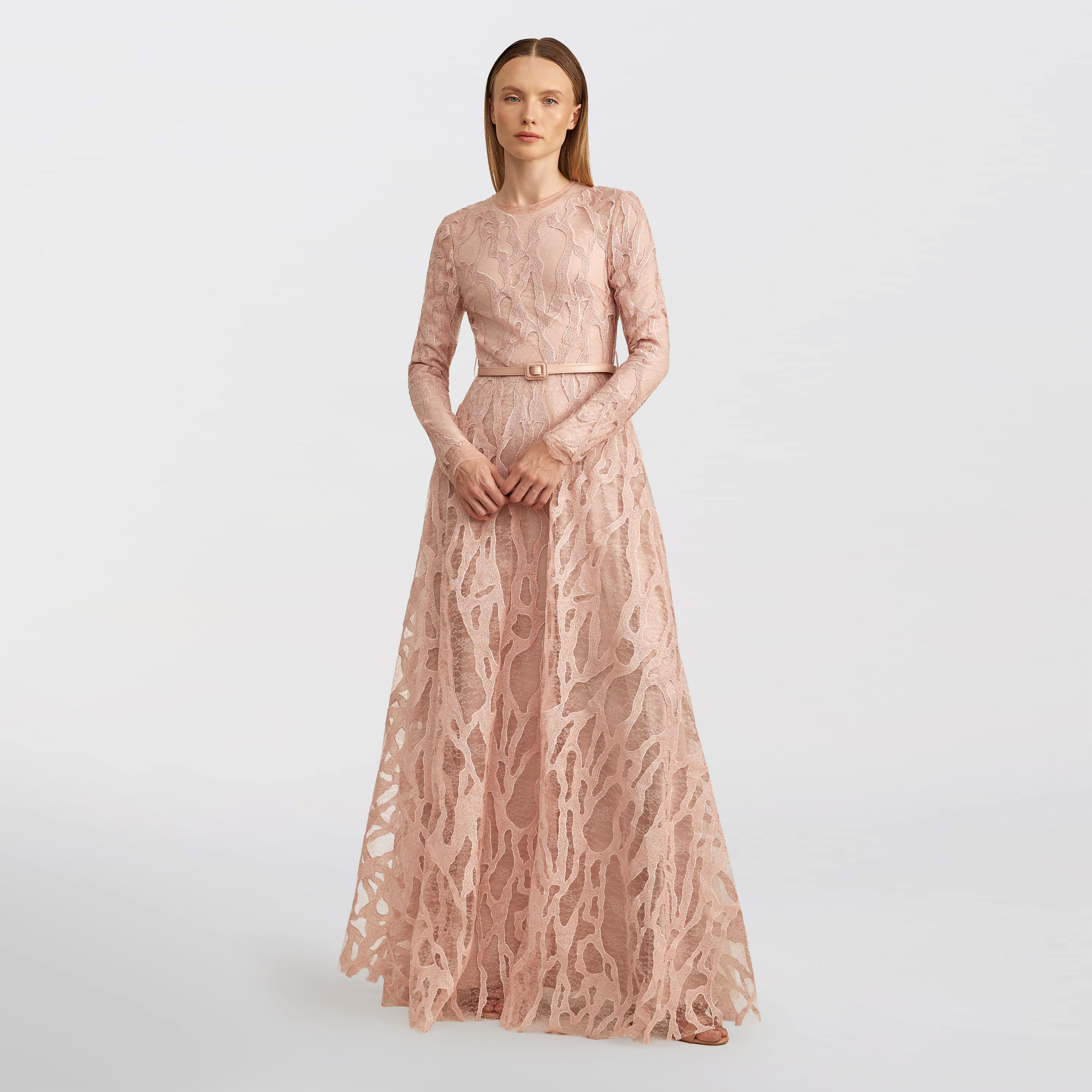 Lace and embroidered Maxi dress, Pink