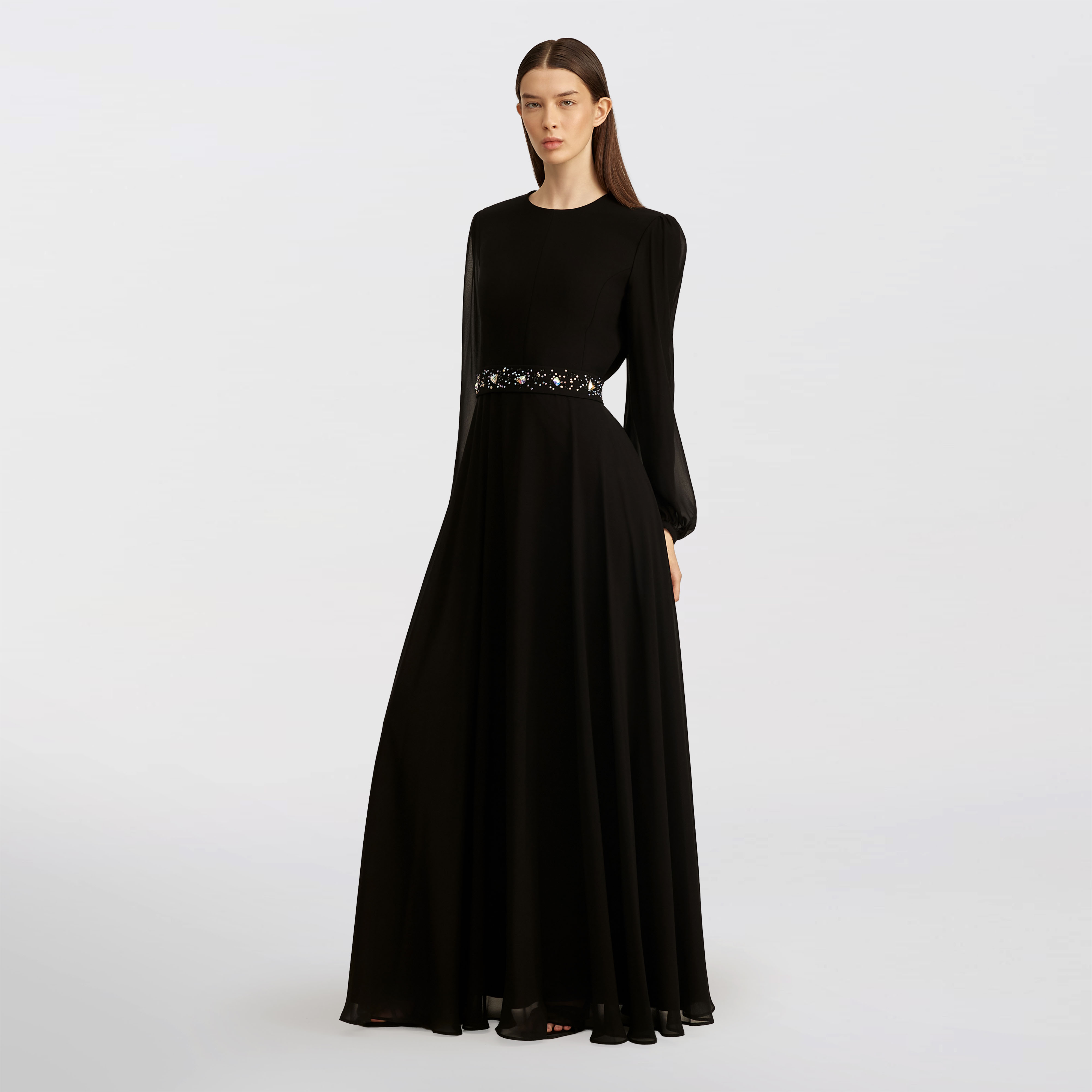 Flared chiffon Maxi dress, black