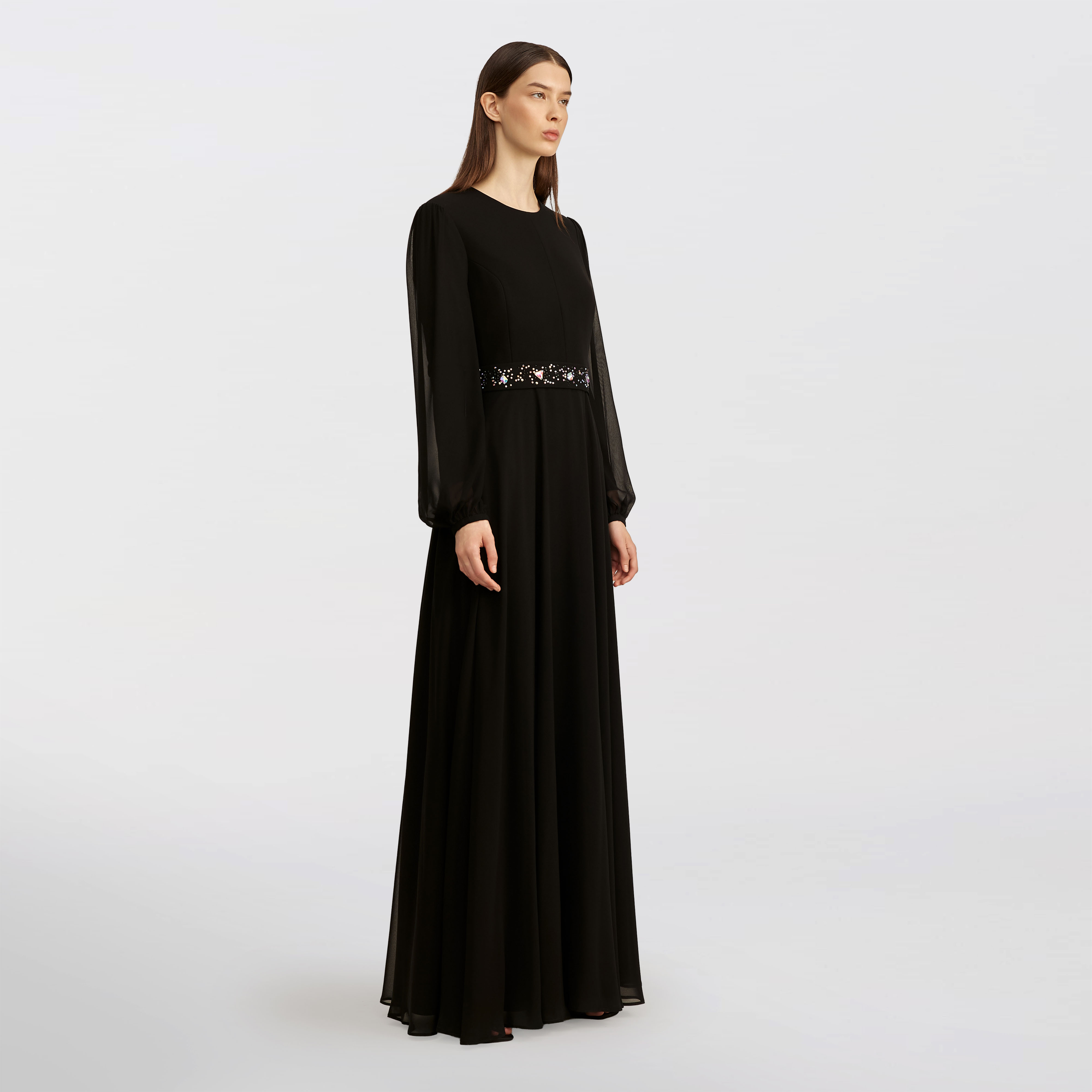 Flared chiffon Maxi dress, black