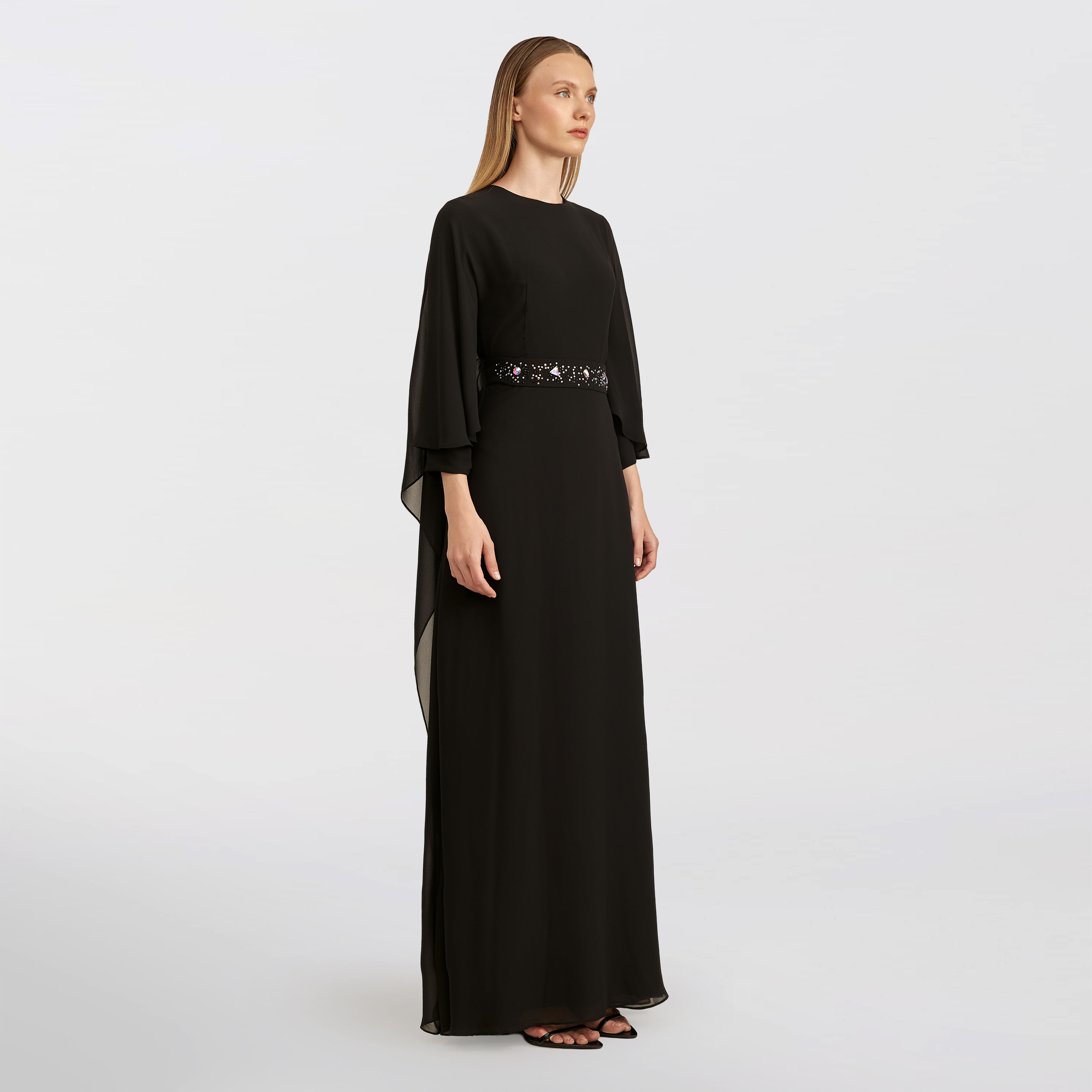 Flowing chiffon cape Maxi dress, black